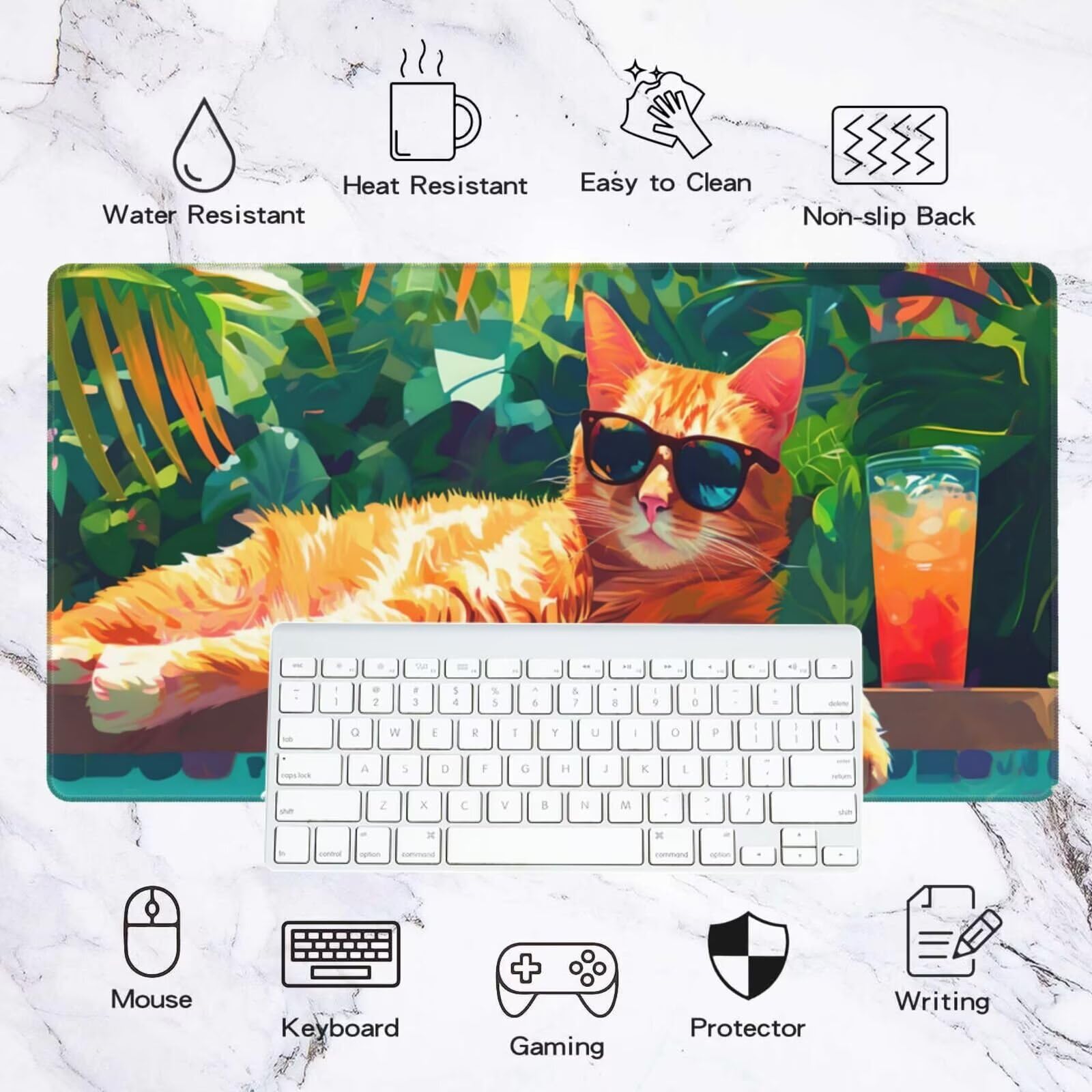 Alfombrilla Ratón Gato Alfombrilla Ratón XXL 1600 x 800 mm, Egipcio Mouse Pad Gaming con Bordes Cosidos, Impermeable Mousepad XXL Base de Goma Antideslizante Duradera, Mouse Pad para Oficina Q1042