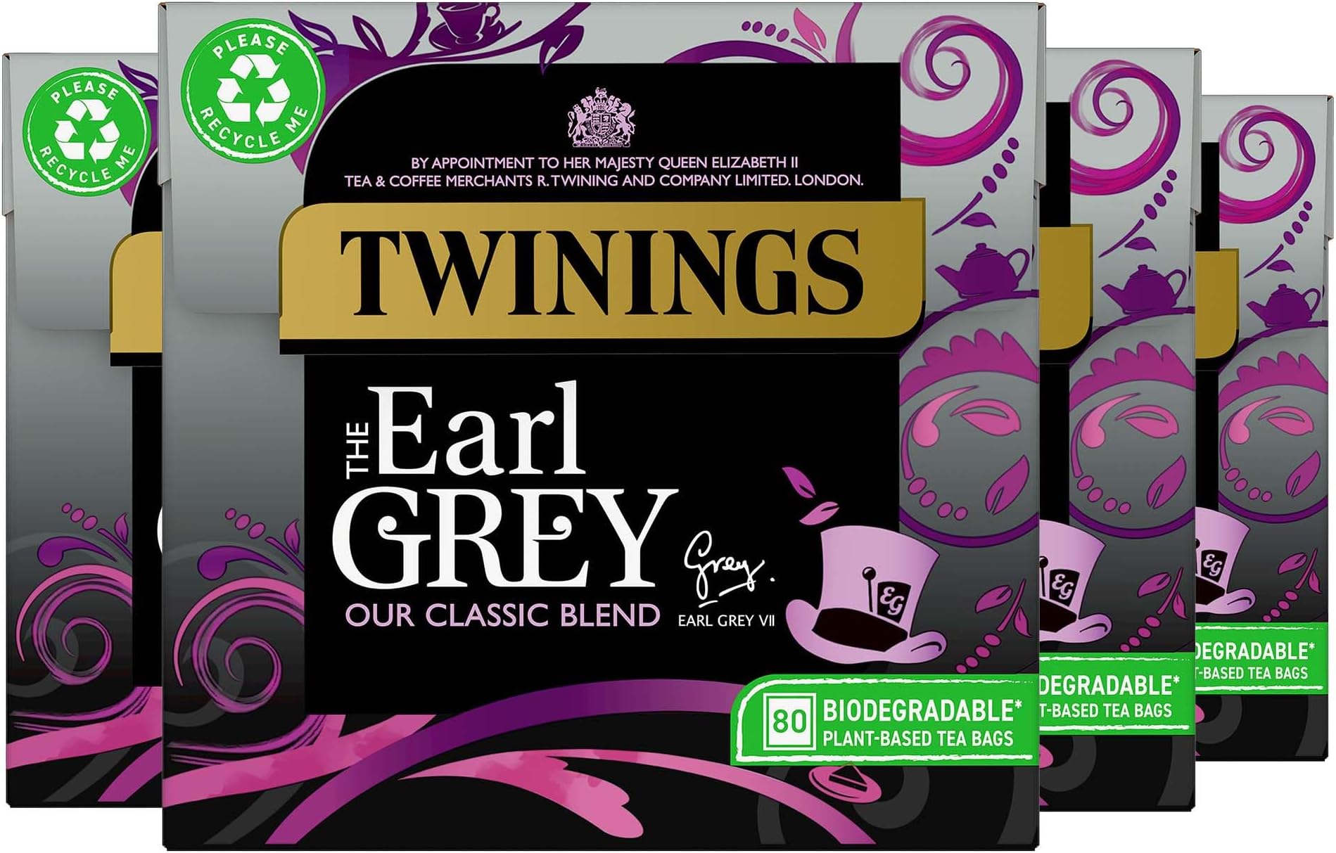 Twinings Earl Grey Tea | Full & Fragrant Earl Grey Tea Bags | Bergamot & Lemon Flavoured Black Tea Blend | Multipack Bulk Buy 320 (4 x 80) Biodegradable Tea Bags