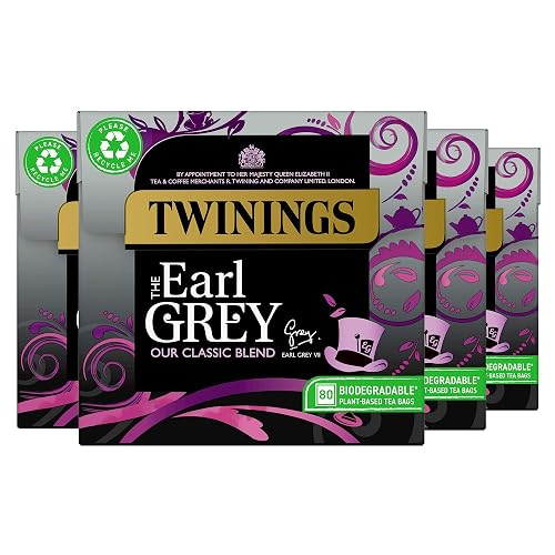 Twinings Earl Grey Tea | Full & Fragrant Earl Grey Tea Bags | Bergamot & Lemon Flavoured Black Tea Blend | Multipack Bulk Buy 320 (4 x 80) Biodegradable Tea Bags - Earl Grey 80 Count (Pack of 4)