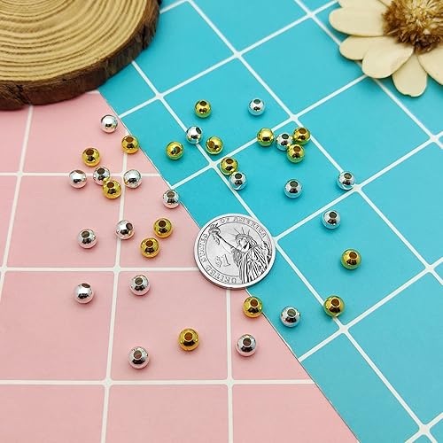 Miniatura 7 de 400 cuentas espaciadoras para fabricación de joyas, cuentas redondas chapadas en metal de 0.236 pulgadas, sin costuras, suaves, sueltas, cuentas de