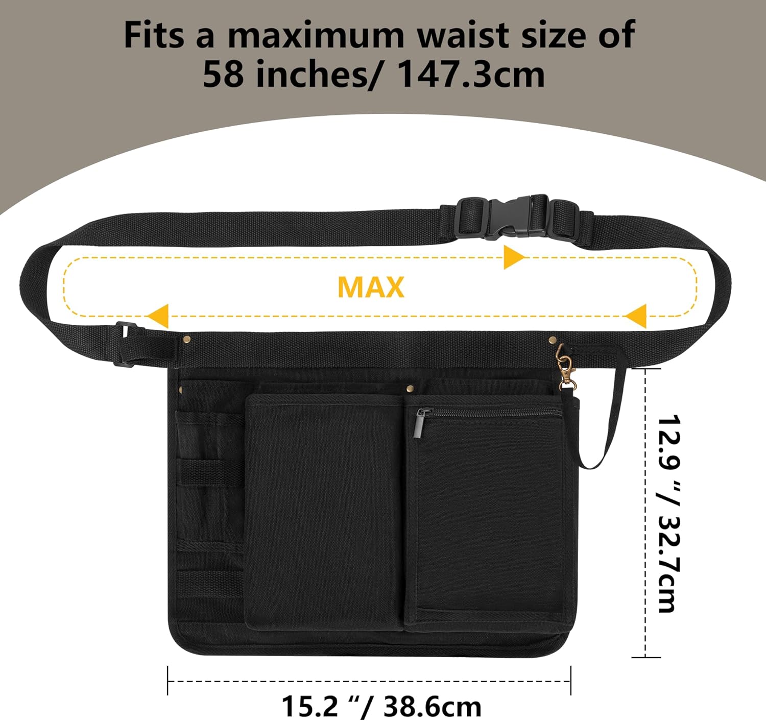 Rexmica Waist Tool Apron with Multiple Pockets, Canvas Half Apron with Adjustable Waist Straps for Men and Women, Work Apron for Woodworkers, Electrician, Mechanics, Gardener, Black