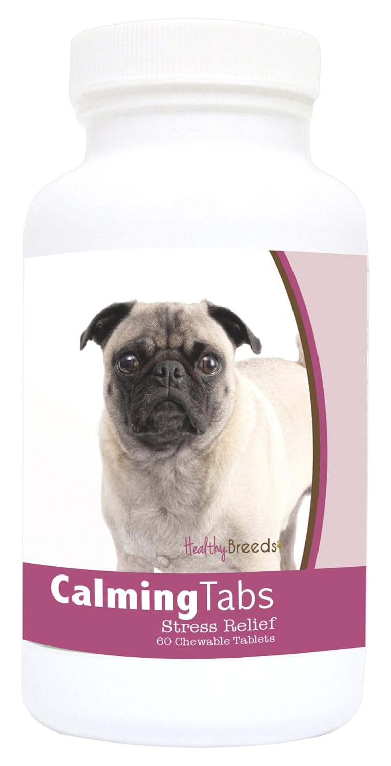 Healthy Breeds Natural Pet Calming Supplement Chews for Pug Over 80