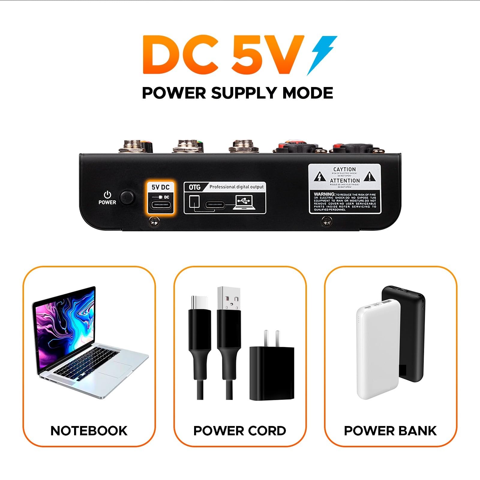 Mikser audio, Interfejs miksera Mini4 Konsola DJ Bluetooth 5.0 OTG Reverb 48V Karta dźwiękowa do transmisji na żywo
