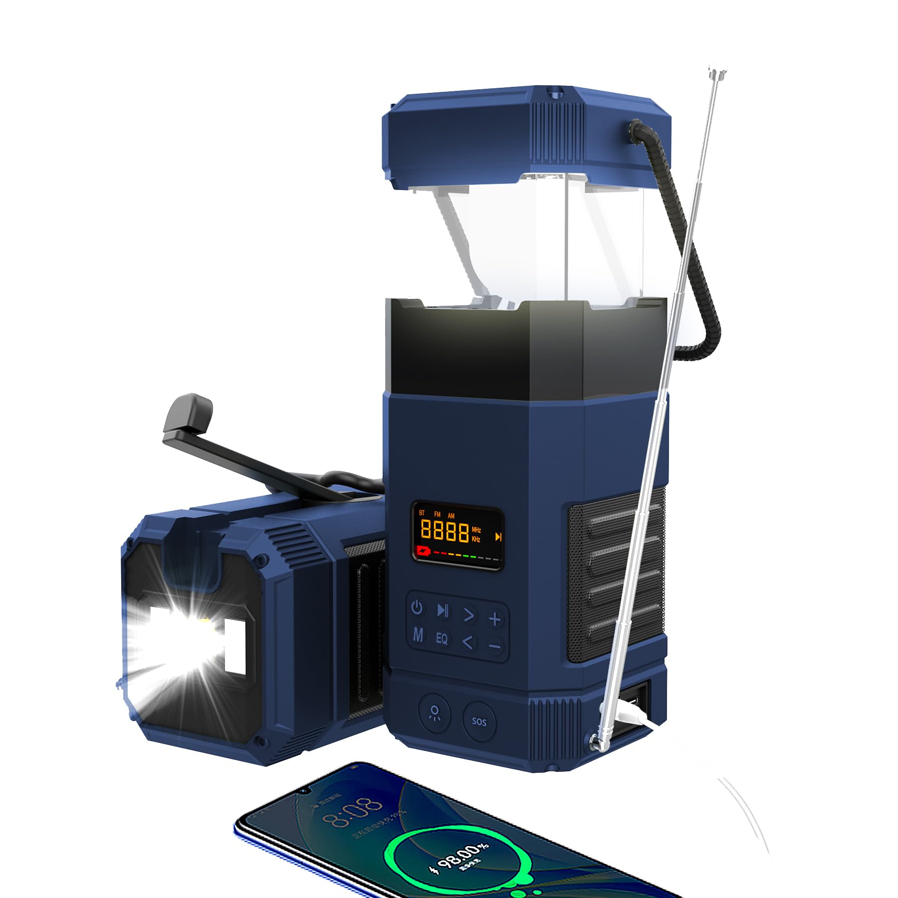 Libovgogo Lanterna da campeggio LED di emergenza DF-585,Altoparlante Bluetooth impermeabile IPX5,Radio di allarme meteo NOAA a manovella con pannello solare,Radio AM FM portatile con torcia,Caricatore