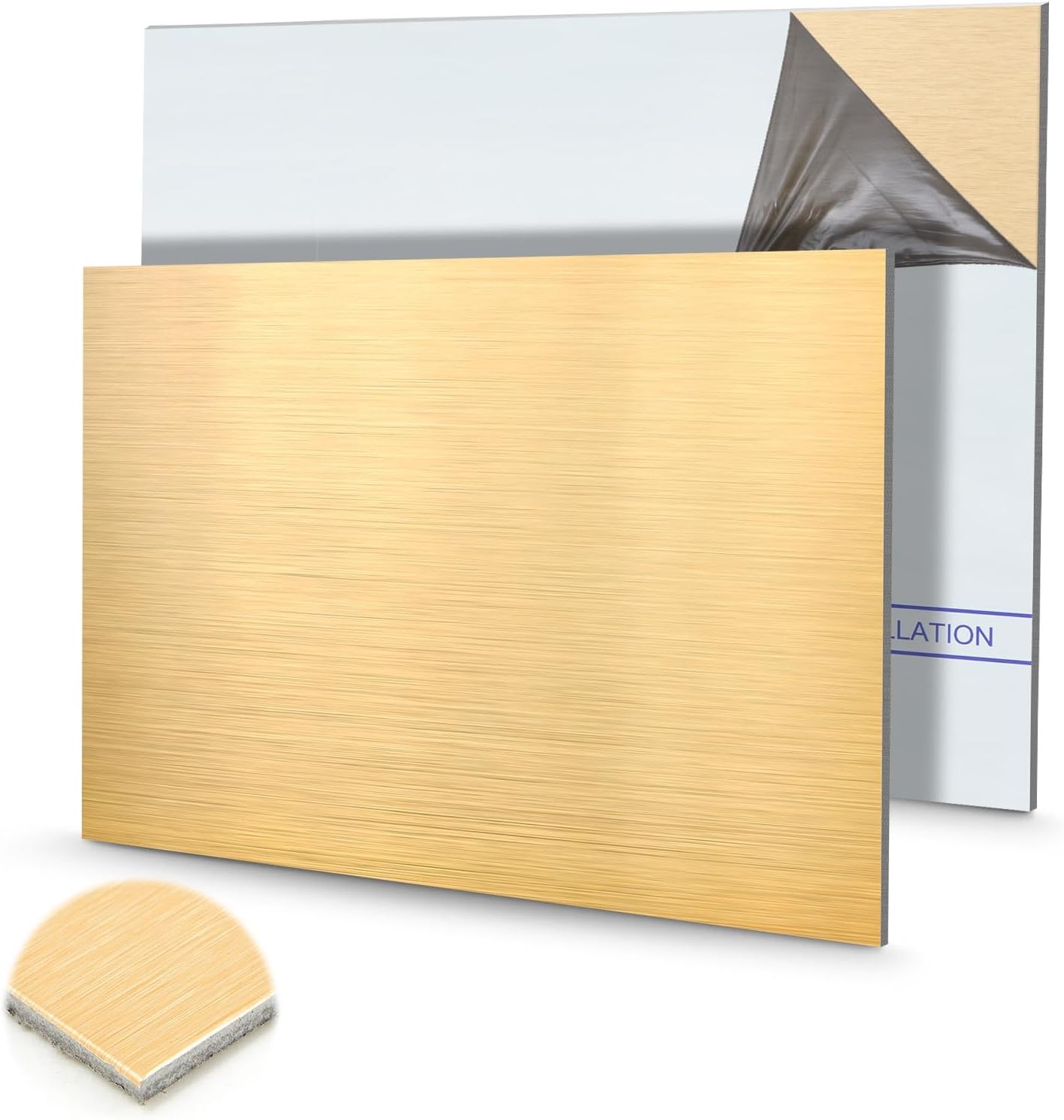 2 Pcs Aluminum Composite Panel, 1/8" Thick Rectangle Aluminum Plastic Composite Sheet Plate for Industry Crafting Handcraft DIY Projects, Brushed Gold (16"x12")