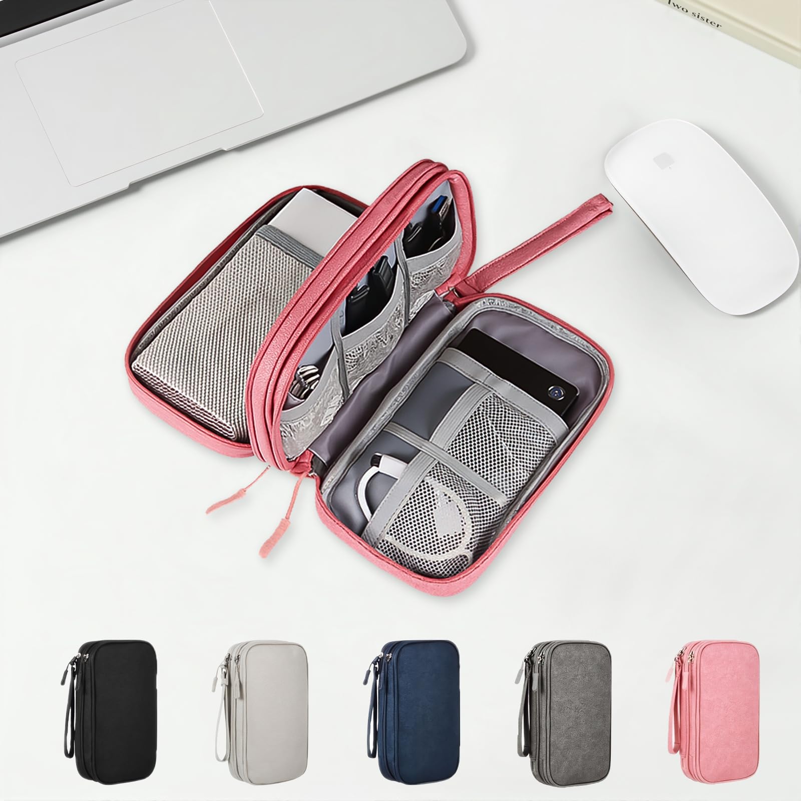 Digital Accessories Organizer Bag, Portable Double Layer Waterproof Suitable for a Variety of Digital Accessories, Universal Storage, Business Travel Bag, Black, Modern Simplicity — view 9