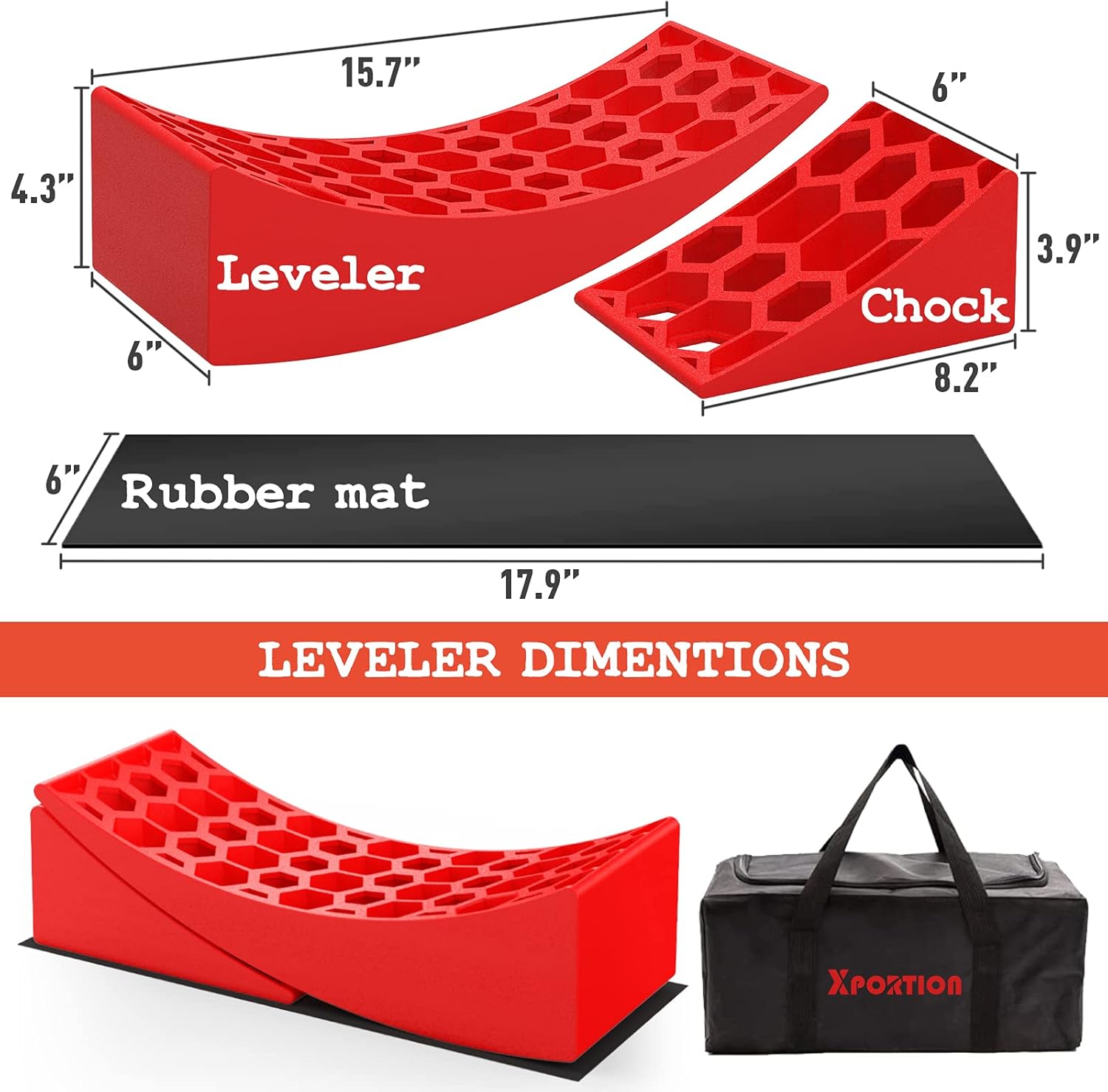 XPORTION Camper Leveler, RV Leveling Ramp Blocks Kit, Include Two Curved Levelers, Two Chocks, Two Rubber Grip Mats and T Level, Up to 35,000 lbs, Leveling Camper Faster (2 Pack) : Automotive