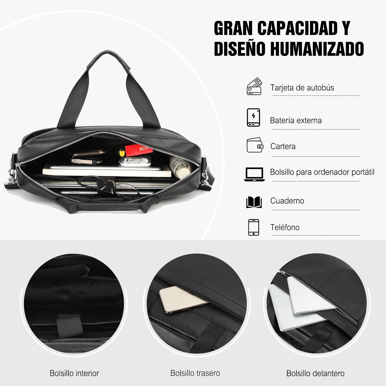 FANDARE Retro Hombre Maletin Funda PC Portatil 14 Pulgadas Regalo Portadocumentos Maletín de Cuero Impermeable Bolsos de mano Bolso Trabajo Bandolera para Portátil Mensajero Negocios