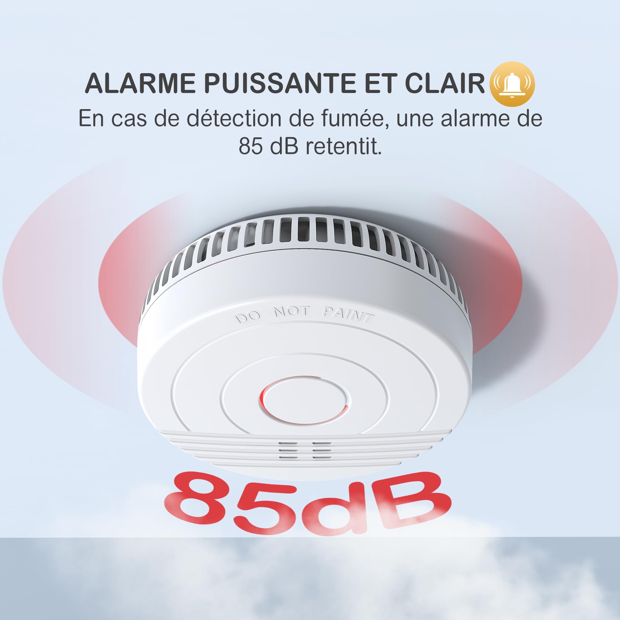 Détecteur de Fumée Pile remplaçable, GS536GC Alarme Incendie, Capteur Optique, Conforme à la Norme européenne EN14604, Lot de 4
