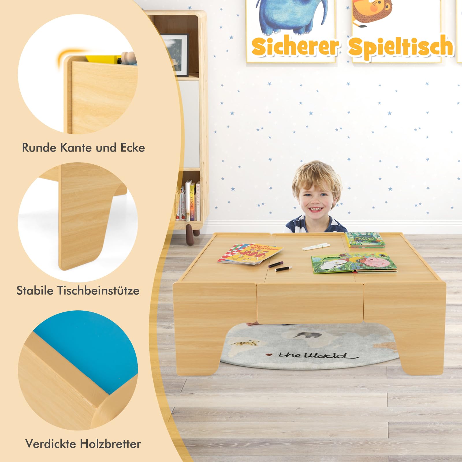 GOPLUS Spieltisch mit 84 Spielzeugteile, Kinder Eisenbahn Set mit Schublade & Umkehrbare Arbeitsfläche, Kinderaktivitätstisch zum Spielen, Bauen & Basteln für Kinder ab 3 Jahren