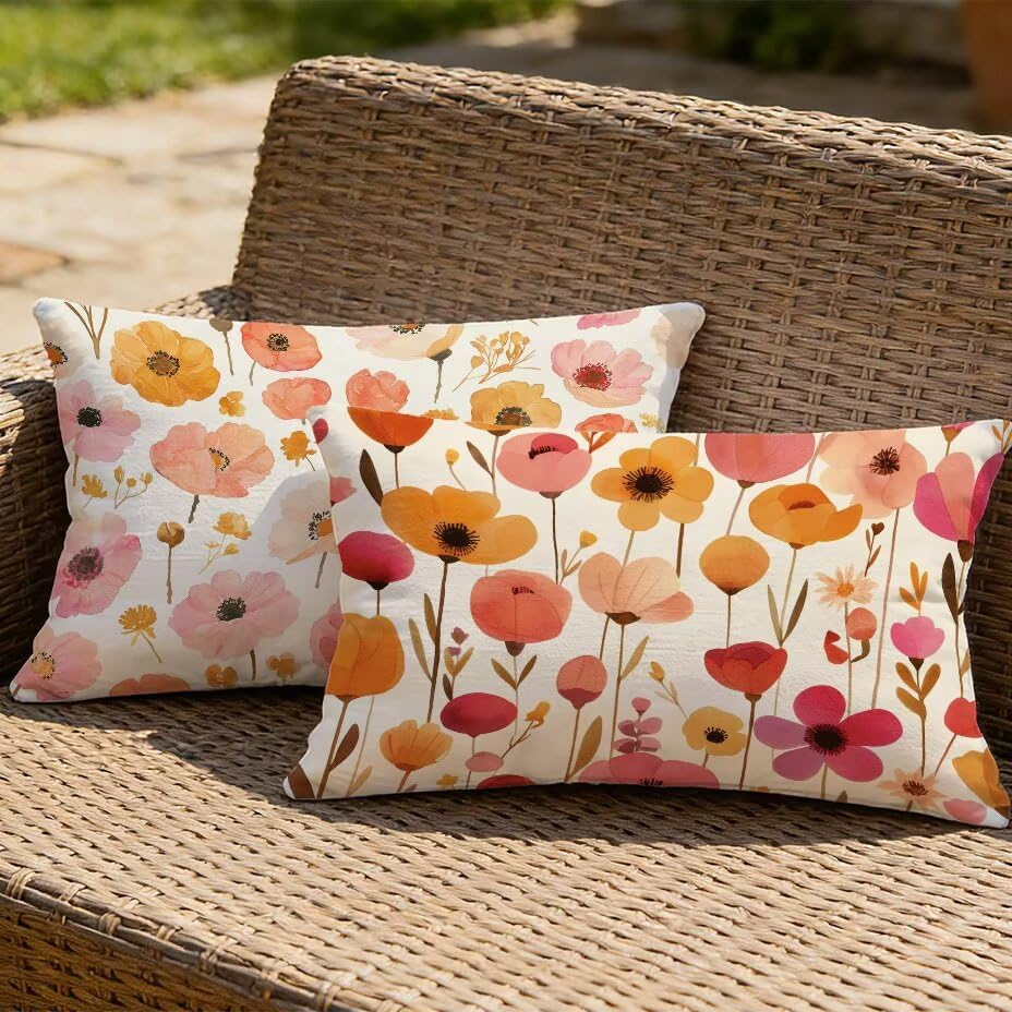 Housse de coussin de jardin imperméable 40x70 résistant UV crème floral
