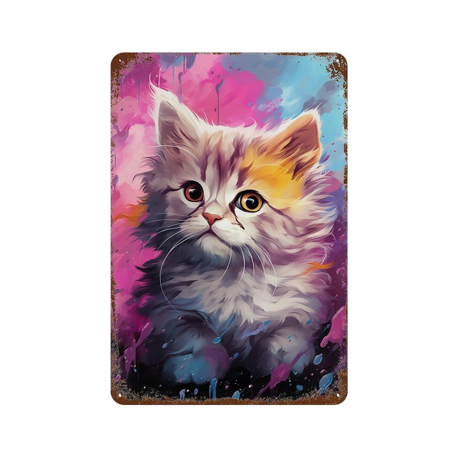 Colorful Kitten Painting-7 Decorative Tin Sign 11.8"x7.9", for Farmhouse, Kitchen And Entryway Decor, Vintage Wall Decor