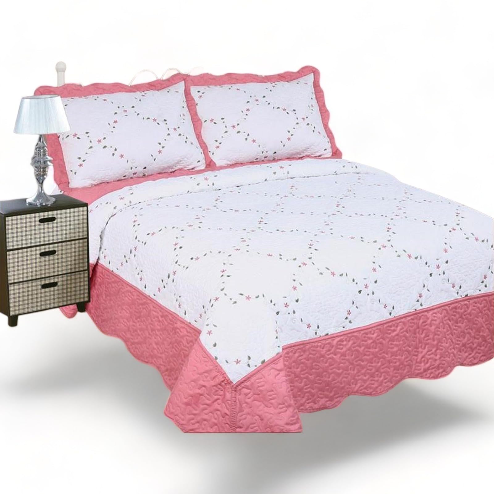 ZTex Colcha Boutí Bordada Ligera para Primavera Verano Otoño Invierno 100% Microfibra Extra Suave Funda Cojin incluida Cubre Cama Multiusos Entretiempo (X Cama 160/180/200-270x270 CM, V2629 Rosa)
