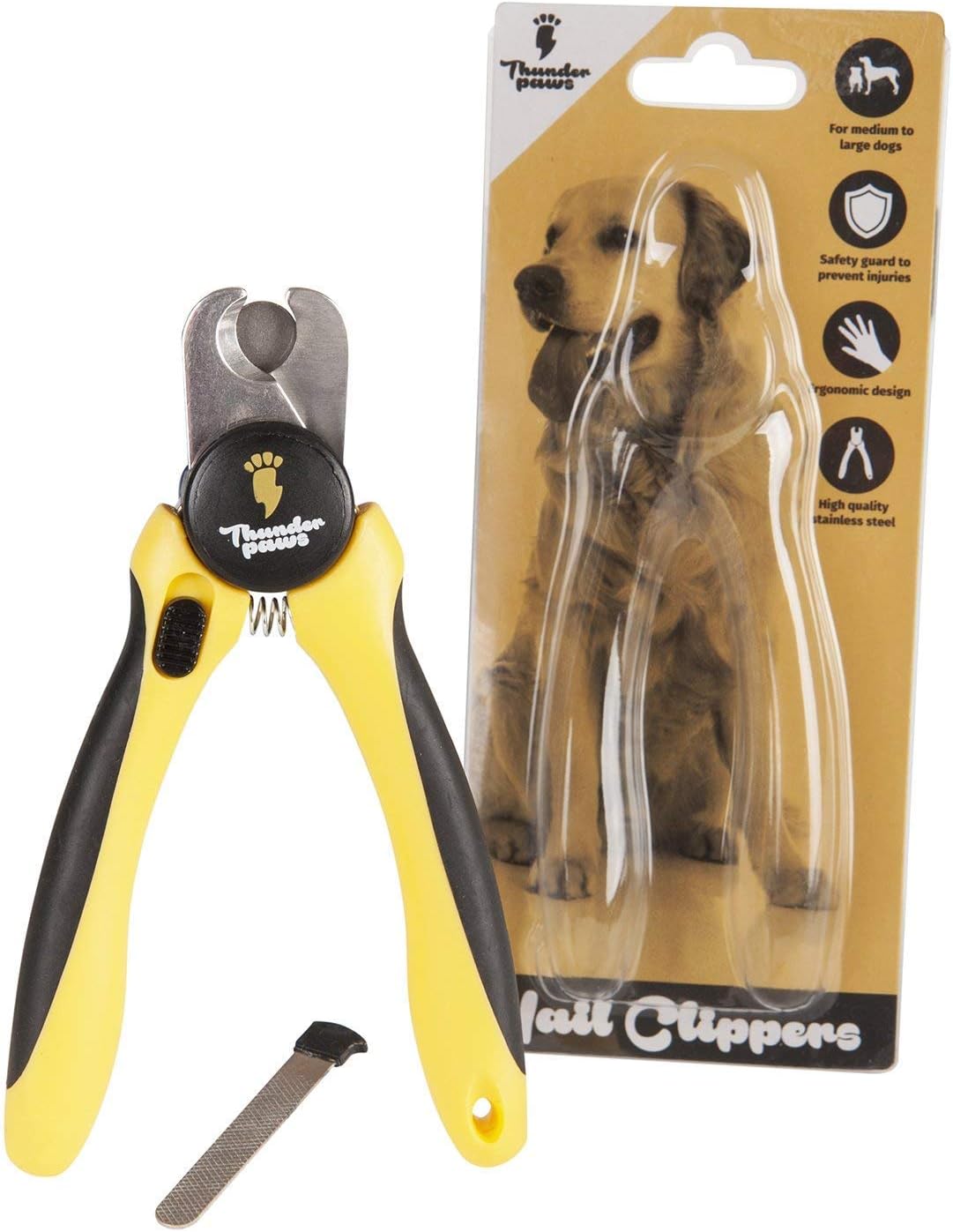 Professional-Grade Dog Nail Clippers with Protective Guard and Safety Lock (Medium to Large Breeds, Yellow)