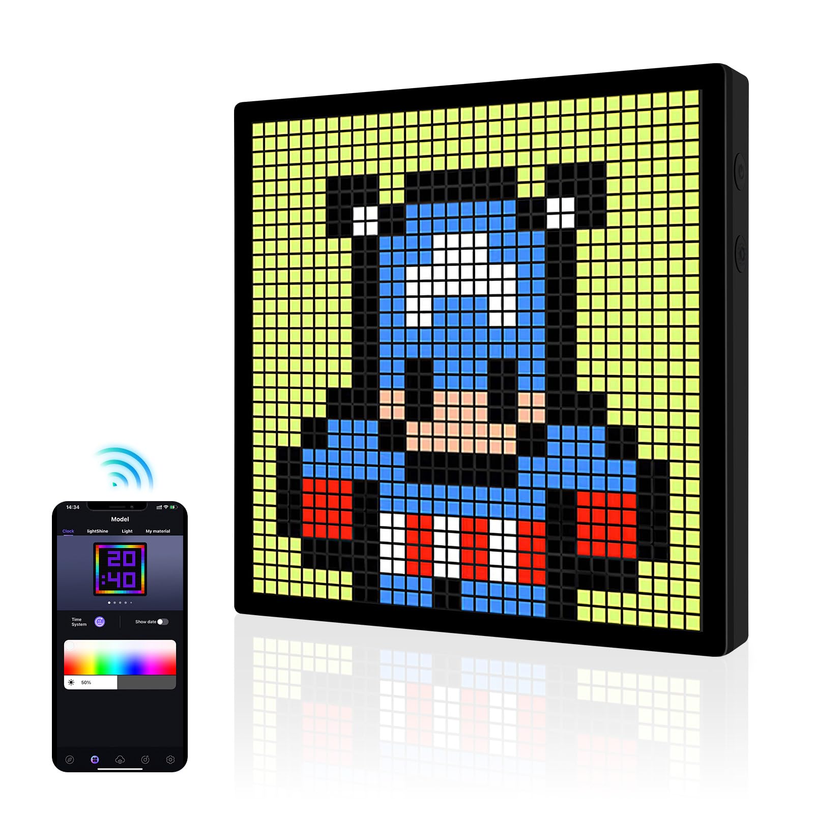 Cornice per foto digitale a LED Pixel Art, 32 x 32 RGB, pannello di visualizzazione programmabile, Bluetooth portatile intelligente e controllo tramite app, cartello LED per sveglia