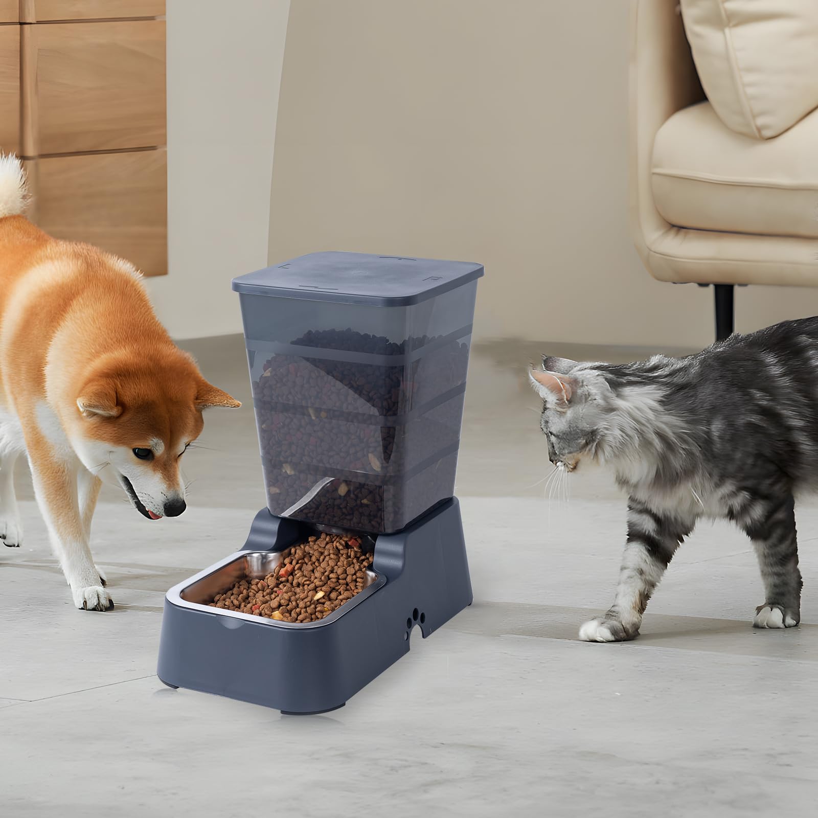 Dispensador automático de comida para perros y agua para perros, 5 L, dispensador de comida para gatos y gatos para perros medianos y grandes, gatos y otros animales (juego de 5 L, gris oscuro)