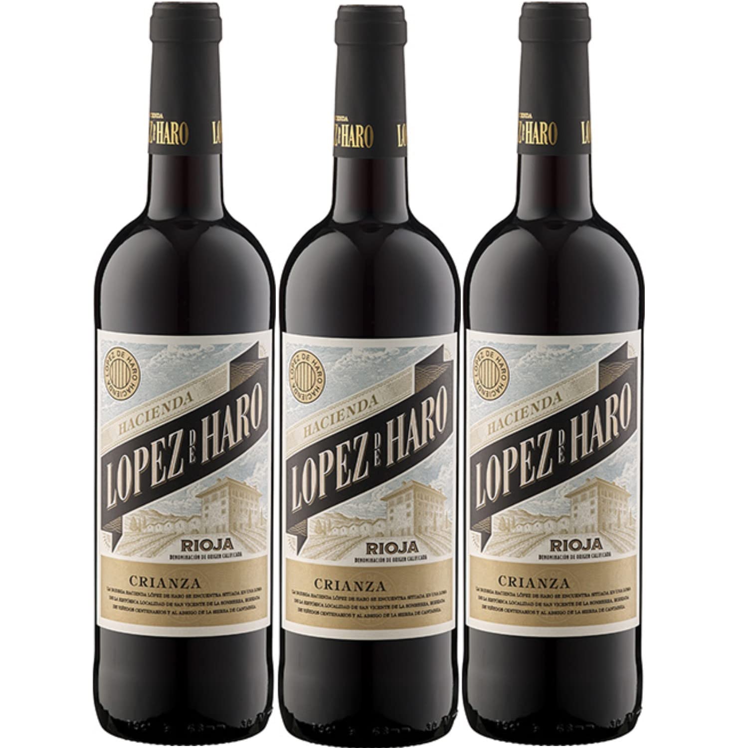 Bodega Classica Hacienda López de Haro Crianza DOCa Cuvee Rotwein Wein trocken Spanien I Visando Paket (3 Flaschen)