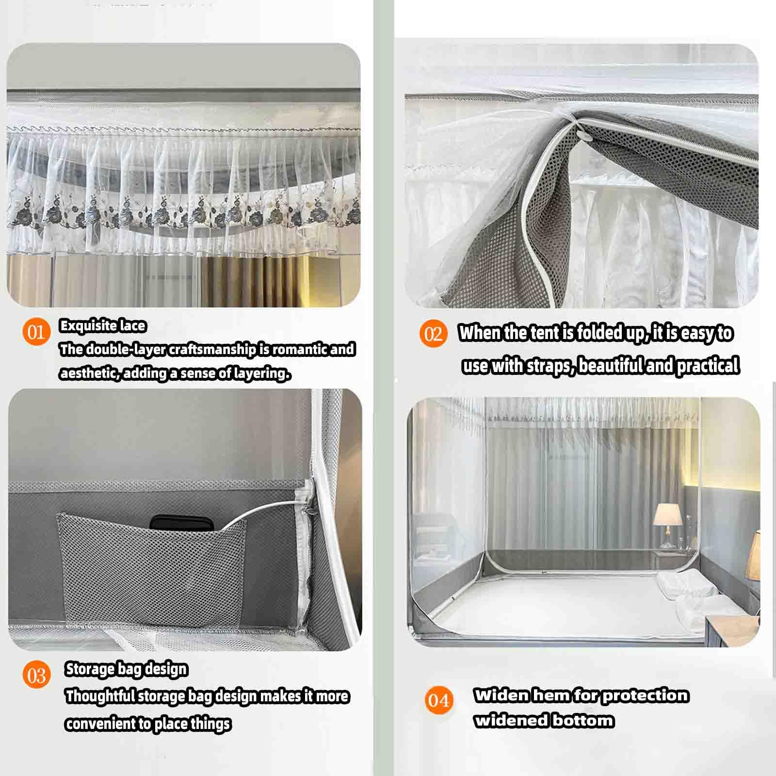 JUSHZ Moustiquaire De Lit Mousticaire Moustiquaires Lit Double De Lit Simple avec Cadre 2 Places 1 Place Carré été avec Fond Fermeture éclair (200x220cm,White)