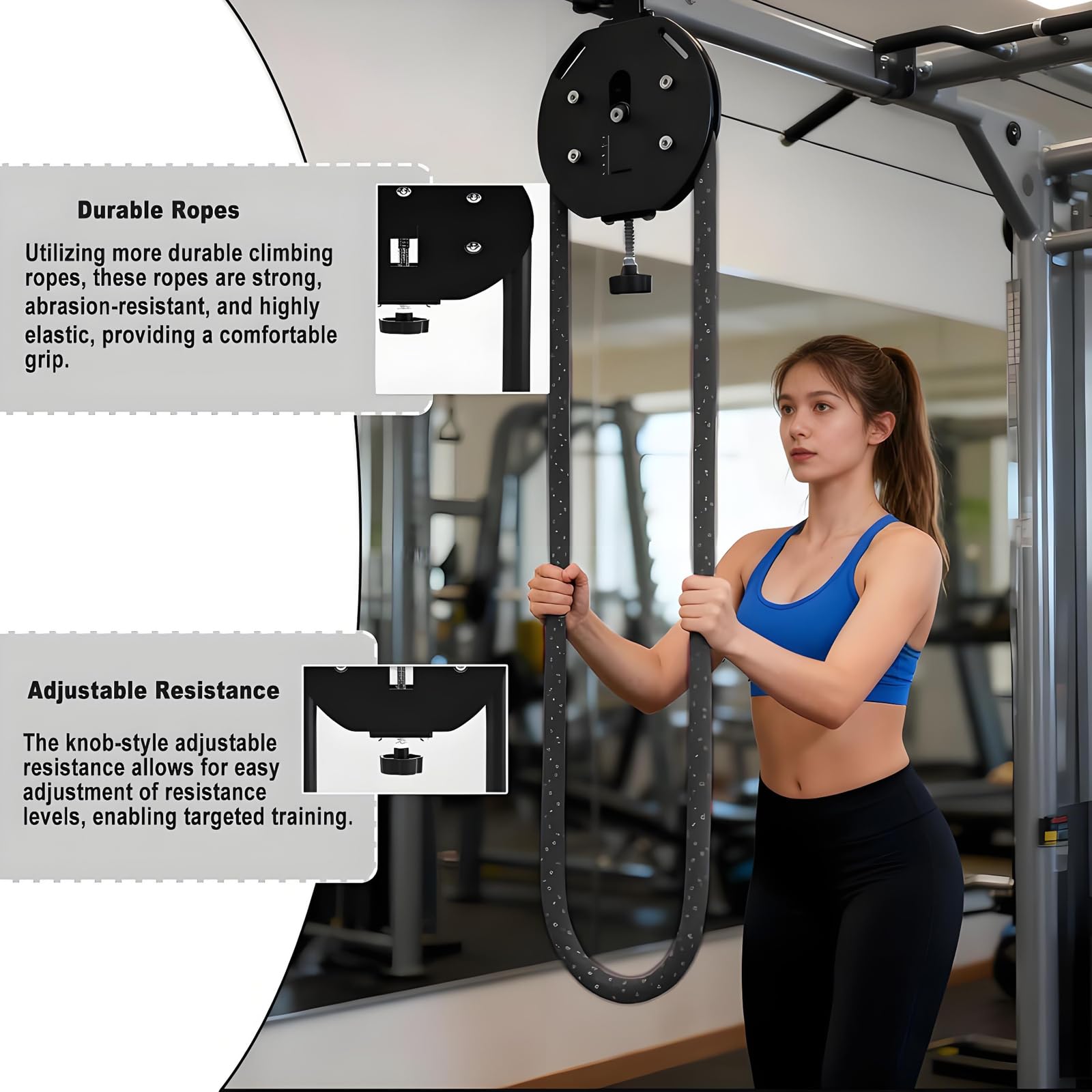 Endlosseiltrainer, Seilzug-Fitnessgerät, Seilzugmaschine mit Einstellbarem Widerstand, Geeignet für Muskelausdauer, Training der oberen Extremitäten und Aerobic-Training