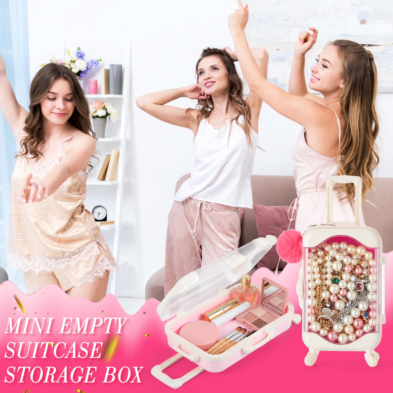 LemonRoad 48 Stück leere Mini-Koffer-Geschenkbox und Plüschkugel-Schlüsselanhänger, transparent, für Süßigkeiten, Gepäck, Aufbewahrungsbehälter, Koffer-Verpackung, Koffer für Hochzeit, Geburtstag