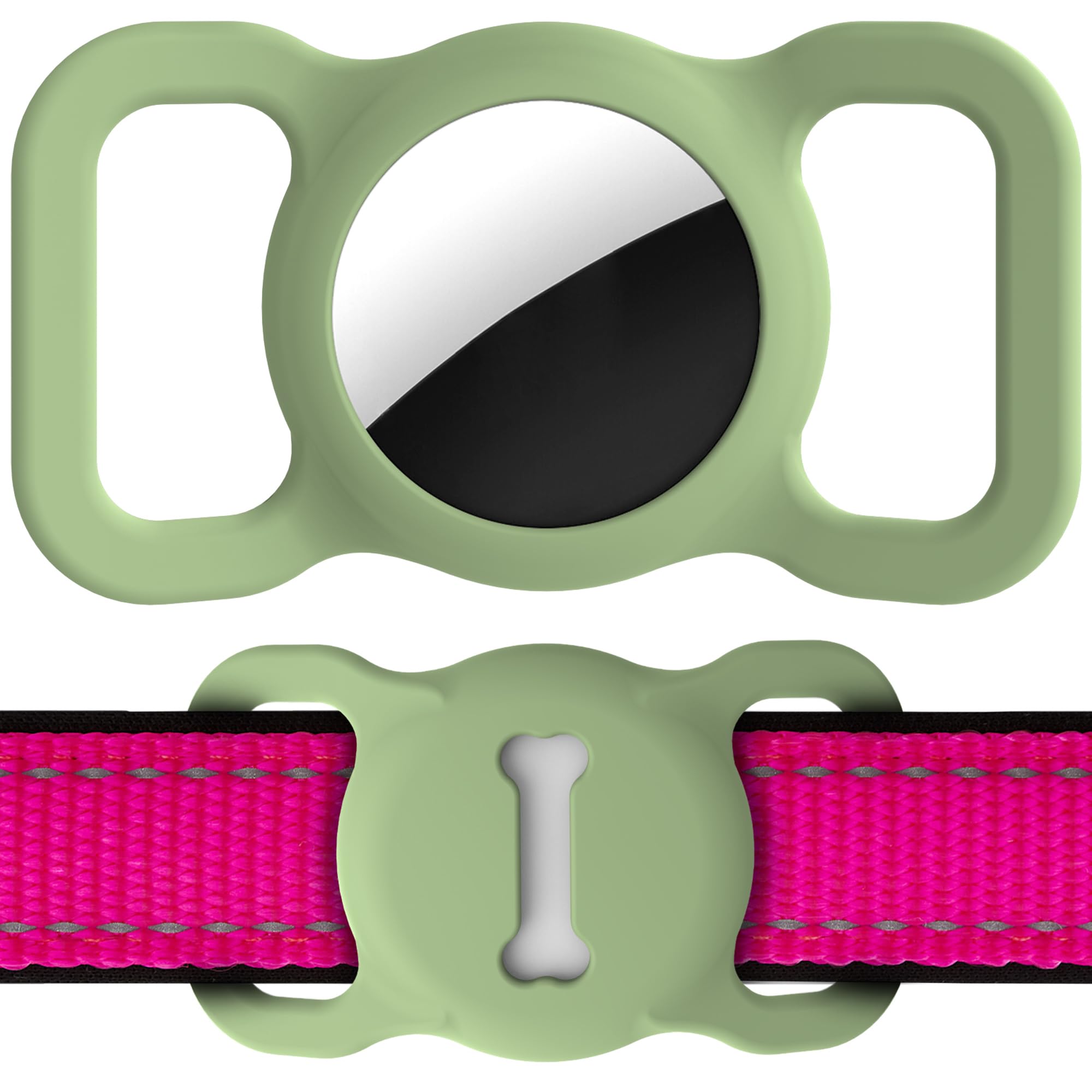 for Airtag Dog Collar Holder, Air Tag Protective Cat Airtag Dog Collar,Silicone AirTags GPS Tracking Accessories,Air Tags with Bone Pattern (1 Pack(Green))