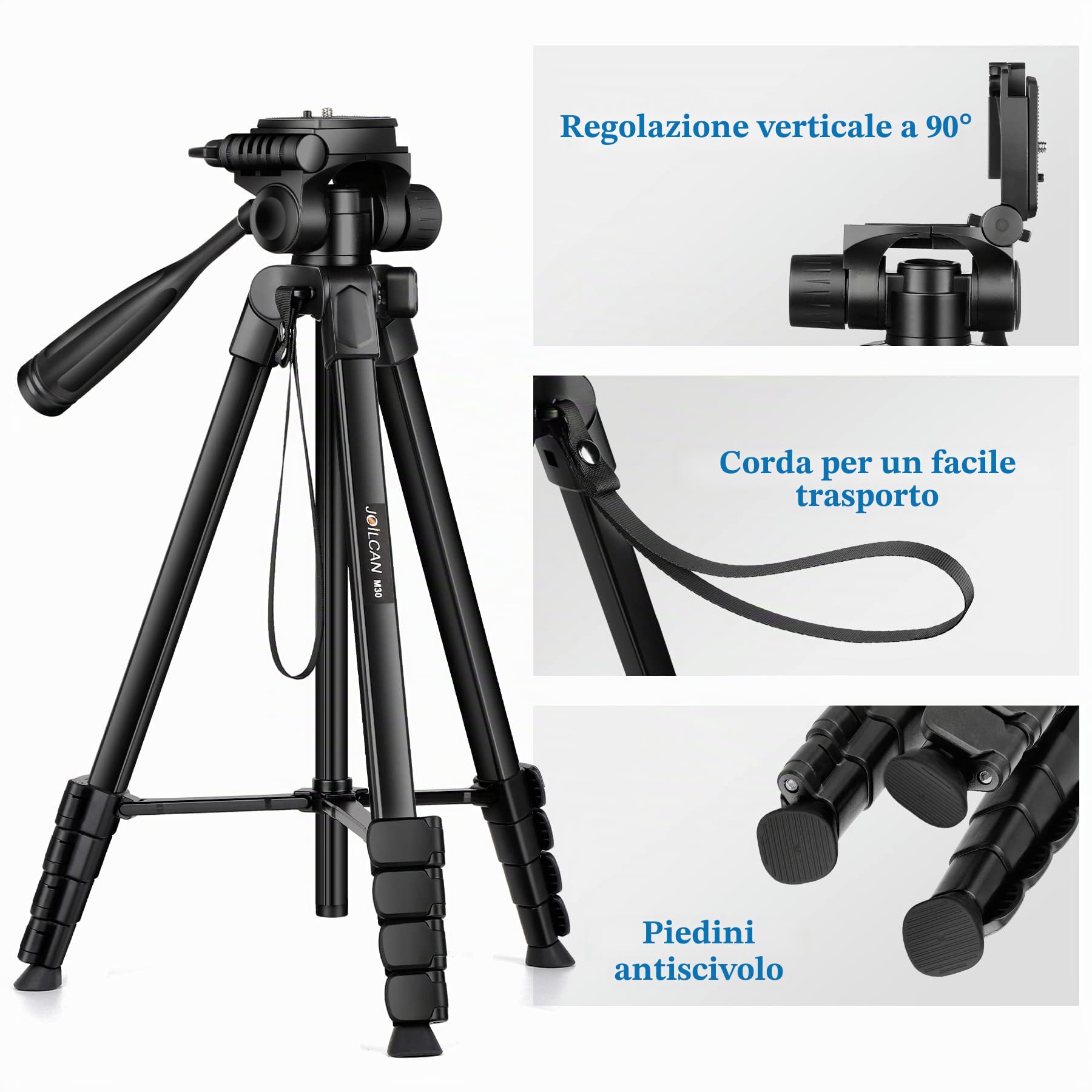 JOILCAN Treppiede Fotocamera, 171cm Alluminio Treppiedi Smarthphone con Staccabile Testa & Supporto per Telefono & Telecomando, Treppiede in Alluminio Leggero per iPhone/Samsung/Huawei/Xiaomi