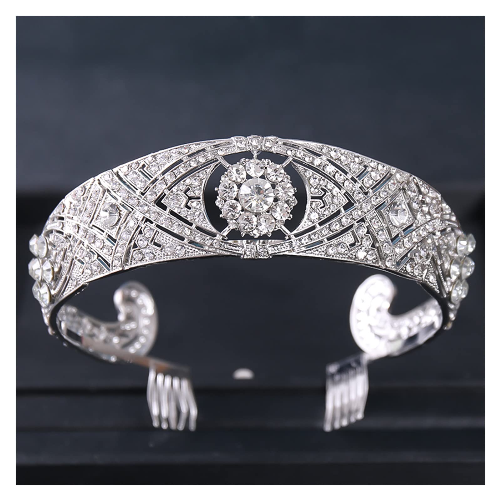 LNNSHX Vintage Barock Kristall Tiaras und Kronen Silber Farbe Strass Krone Tiara Diadem für Frauen Braut Hochzeit Haarschmuck Tiara (Metallfarbe: Goldfarbe)