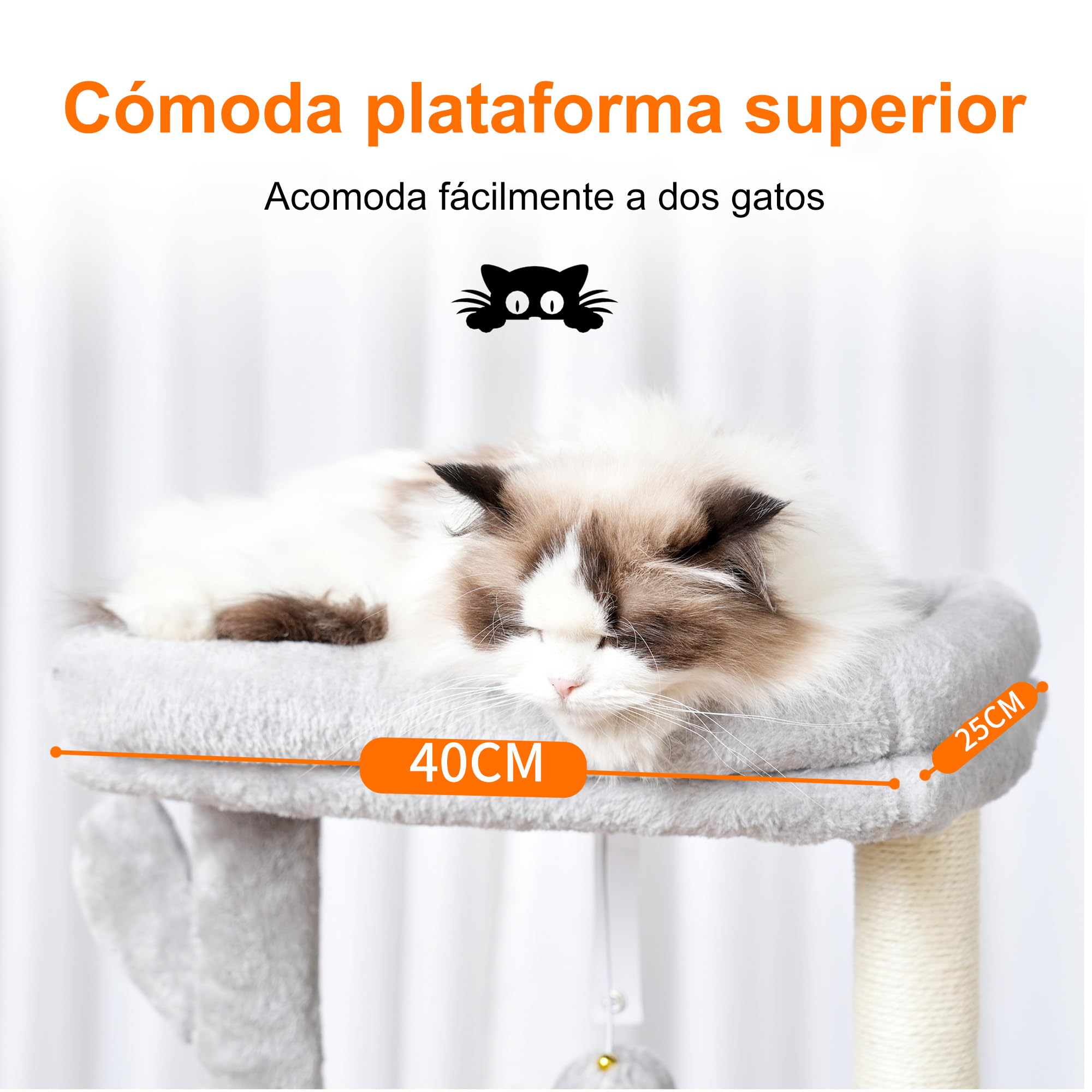 Heybly Arbol Rascador para Gatos, Arbol Gato de 100 cm de Altura con Plataforma Grande, Cueva, 2 Hamacas, Juguetes y Árbol para Trepar con Rascador, Gris Claro HCT006SW