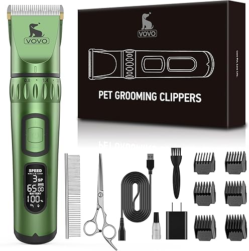 Vovo Kit de peluquería eléctrica inalámbrica de 3 velocidades para perros (verde)
