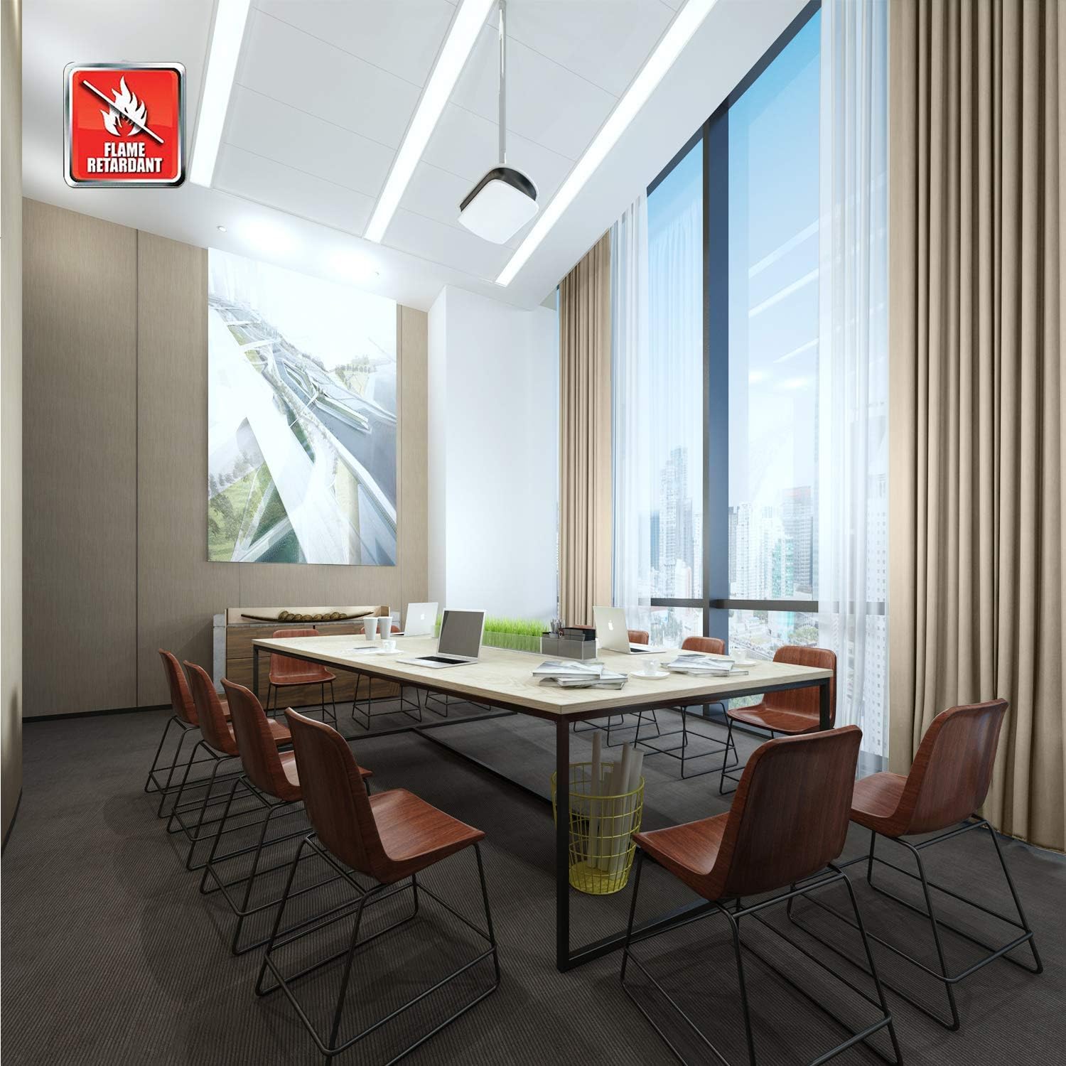 Macochico Fireproof Flame Retardant Insulated Fire Resistant Curtains Blackout Soundproof Window Drapes Bronze Grommet Curtain for Office, Hotel, Home, Hospital Beige 1 Panel 52" Wide by 63" Length