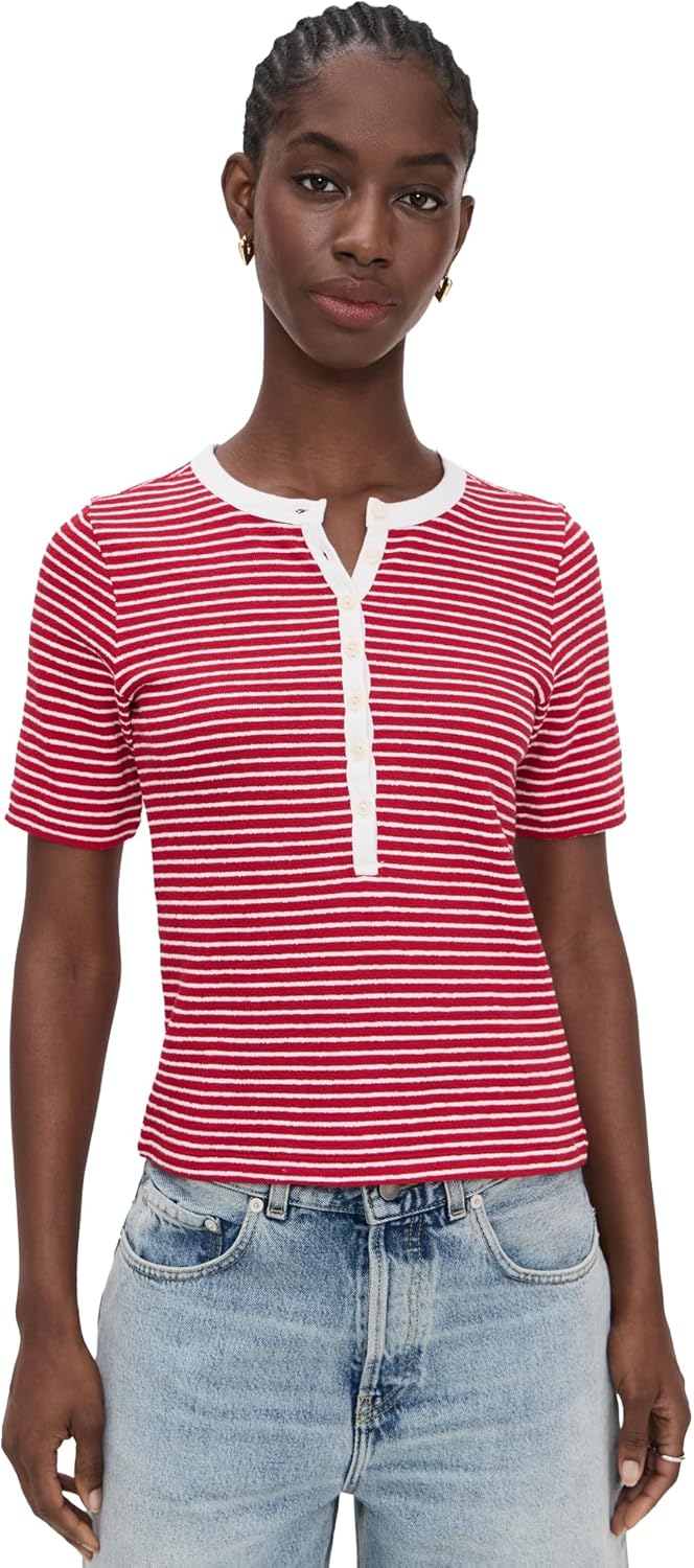 Madewell Women's Striped Elbow-Sleeve Henley Tee
