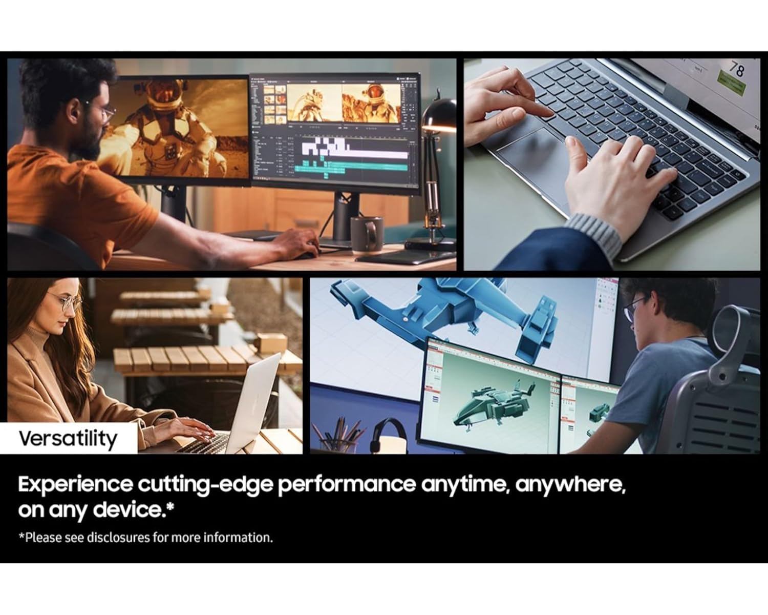 Collage of users performing various tasks on different devices
