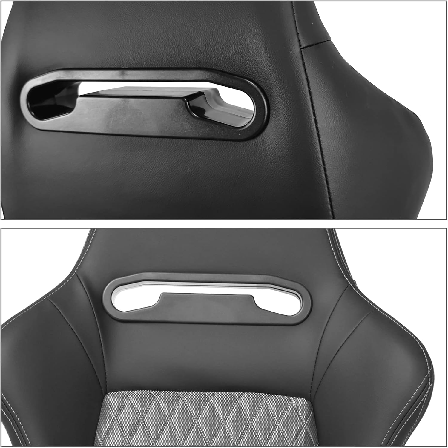 FREEMOTOR802 Universal Racing Seats, Reclinable Sport Seats with Dual Lock Sliders Adjustable, 1 Pair (Driver + Passenger Side), Shiny Mesh Fabric + PU, Black