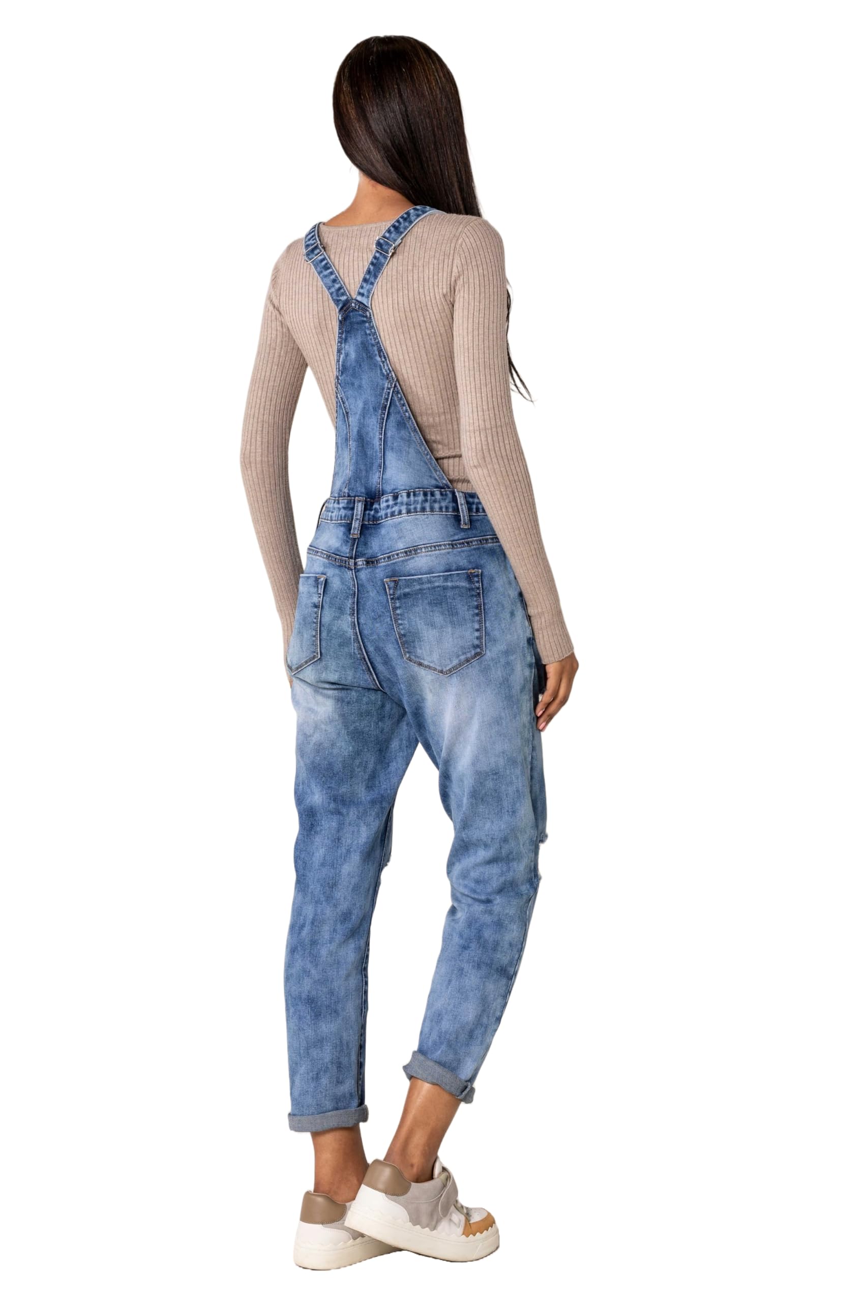 Nina Carter Salopette en Jean pour Femme Boyfriend Look Usé Jumpsuit Denim Combinaison d'été