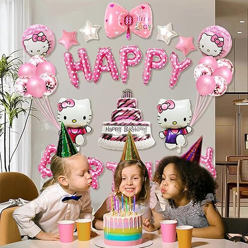 Miniatura 4 de Juego de 35 globos Kawaii de feliz cumpleaños, bonitos globos de aluminio de anime, decoraciones de fiesta, suministros de fiesta de cumpleaños con