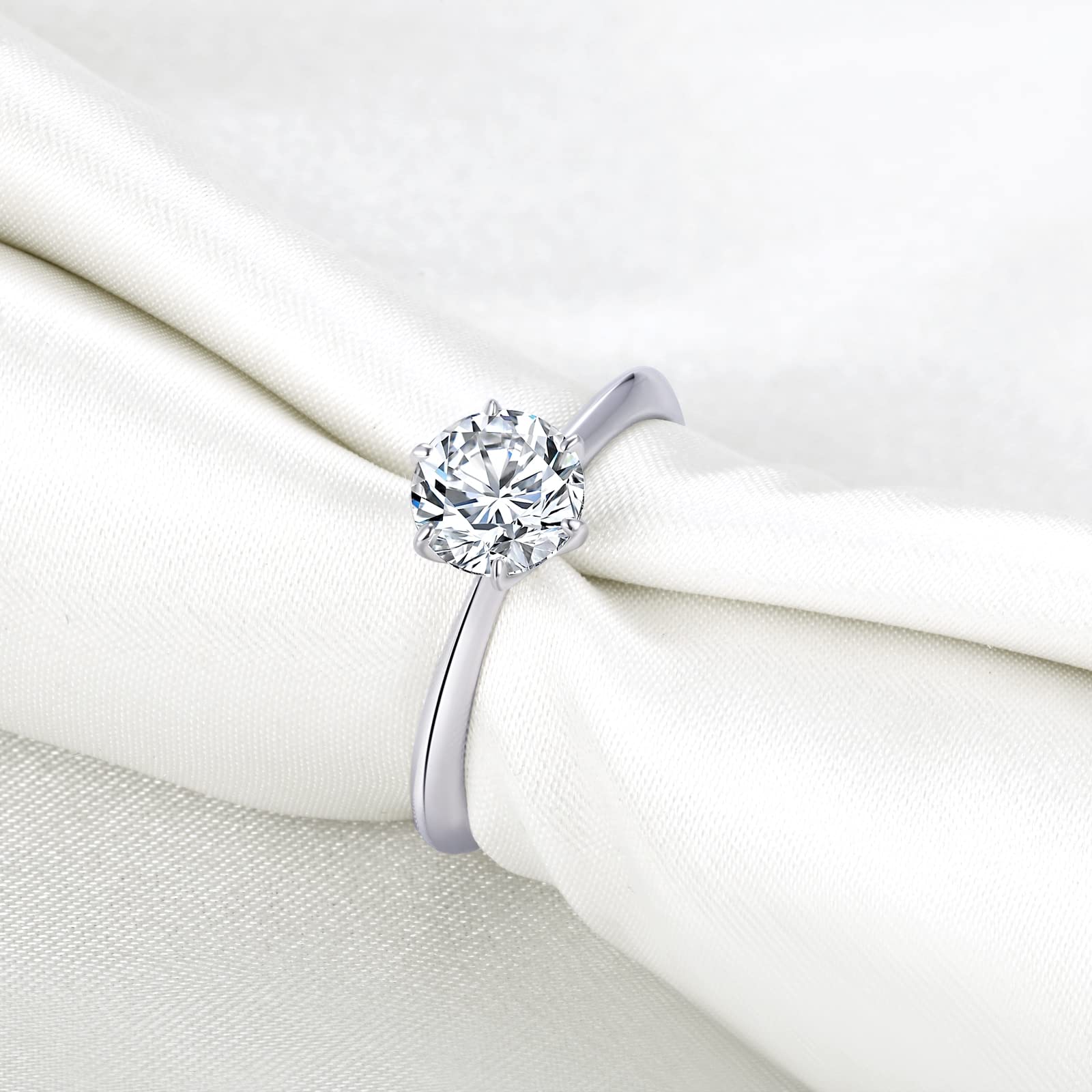 925 Sterling Silber Hochzeit Verlobungsring Für Frauen Solitaire Moissanite 1.0ct Rundschliff Klassischer Schmuck