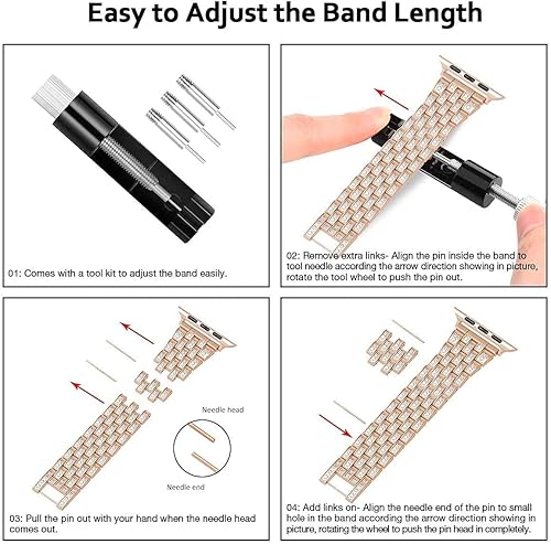 Miniatura 9 de QVLANG Correa compatible con Apple Watch Ultra de 1.732 pulgadas, correa de la serie Bling para mujer + funda con diamantes de imitación, correa de