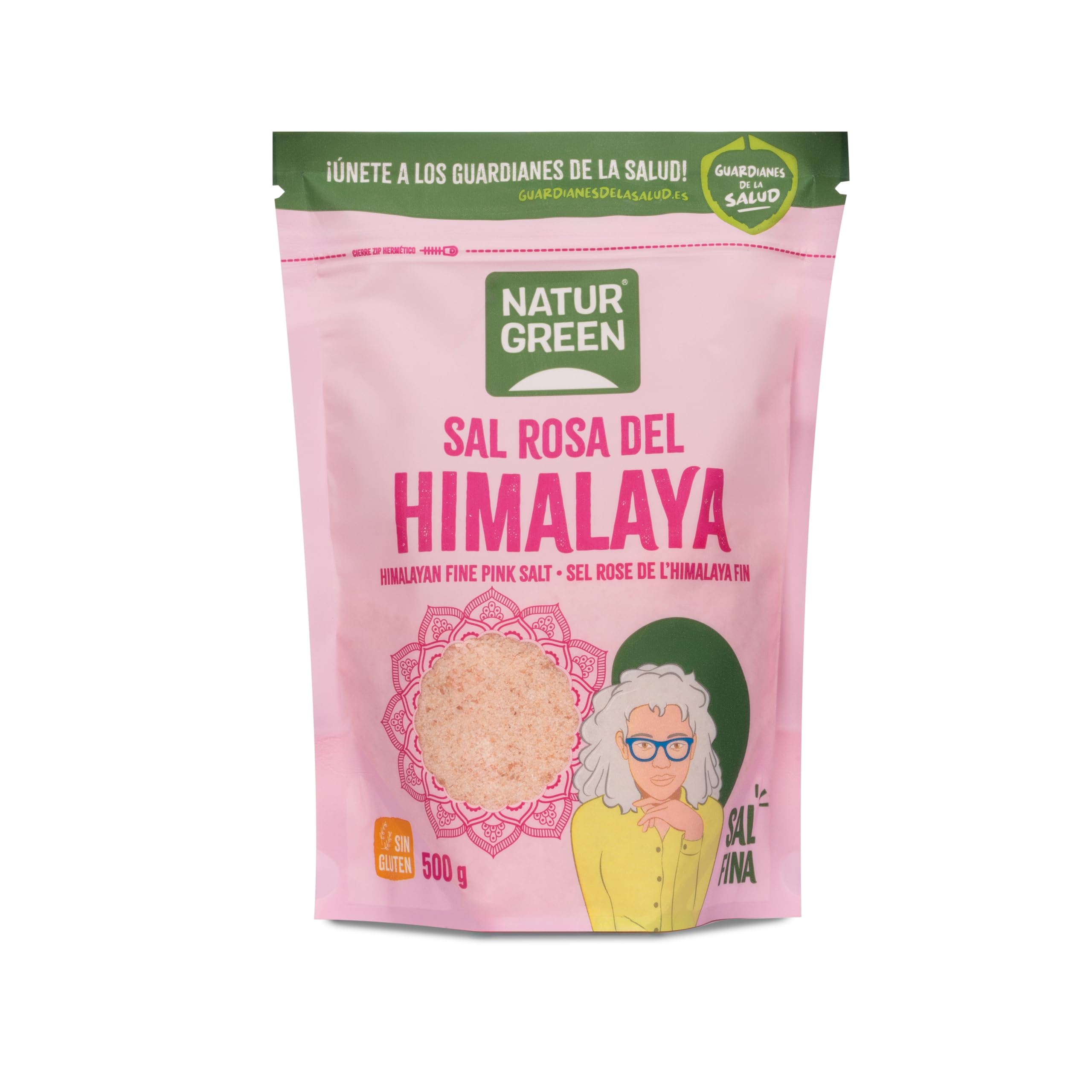 NaturGreen - Sal Rosa del Himalaya Fina Pack 10 x 500 g, Mineral 100% Pura y Natural, Sin Refinar, Sin Aditivos, Envase con Cierre ZIP, Calidad Gourmet, Ideal para Cocina Diaria