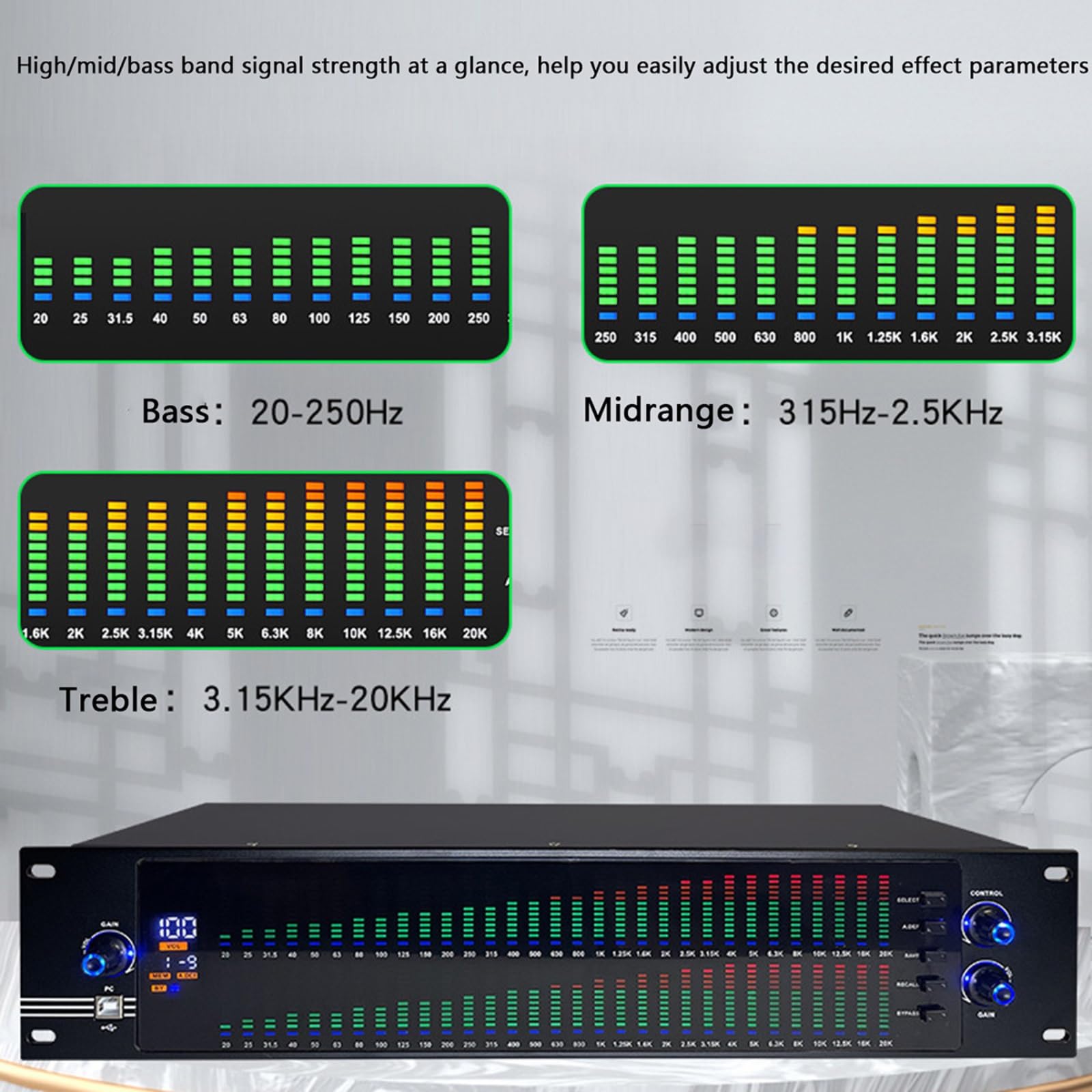 Controller audio DJ Mixer Digitale Processore con Equalizzatore Grafico a 31 Bande ed Eliminatore di Feedback DSP per Professionisti e Principianti