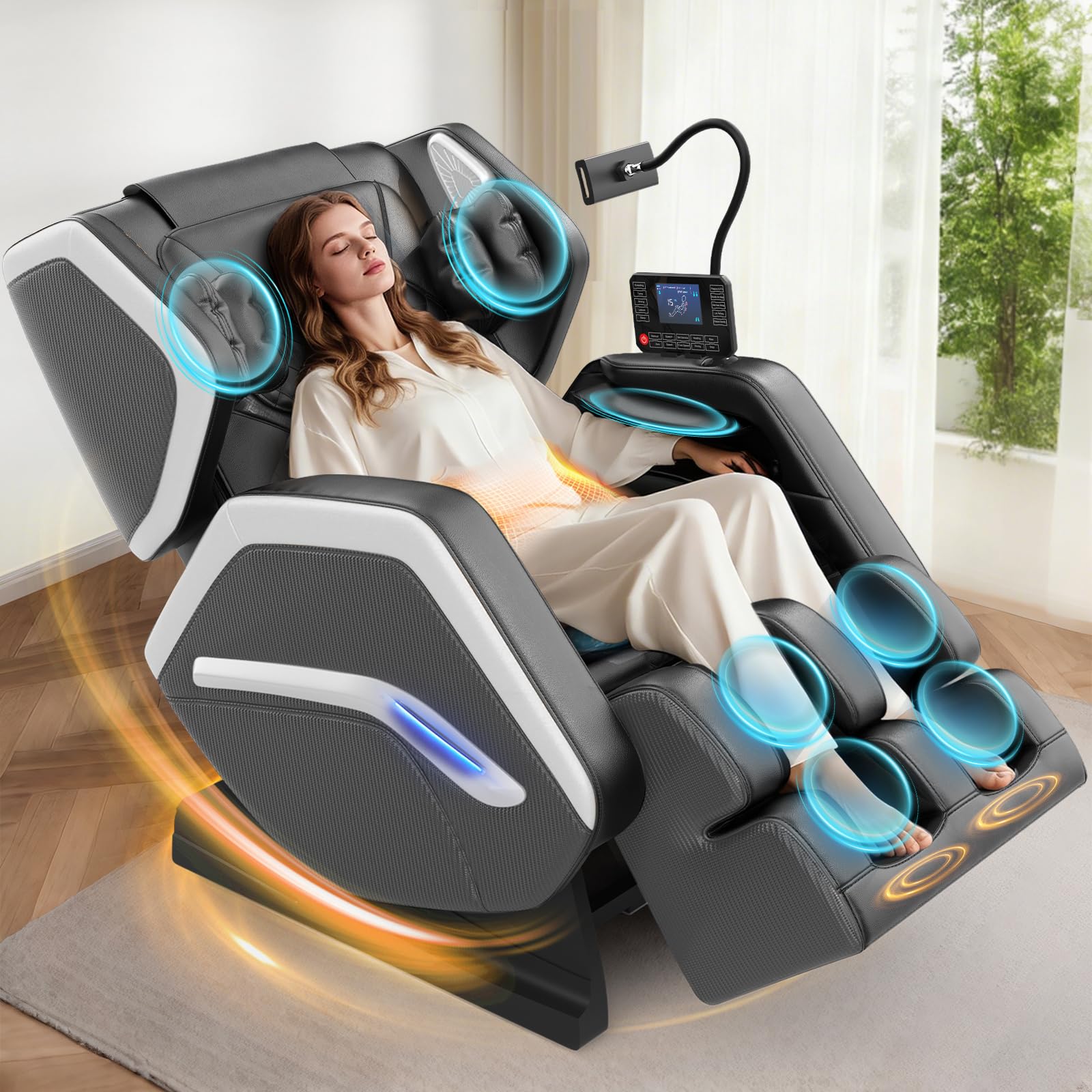 NAGLIFOR Massagesessel,Ganzkörper-Massagestuhl, 14 Massagerollen, Rücken- und Beinheizung, Fußmassage, 8 Airbags, Bluetooth-Lautsprecher, Touch-Fernbedienung für Familie und Freunde