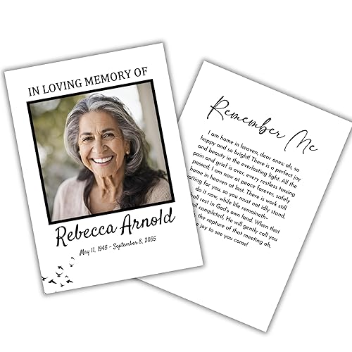 Funeral Memorial Cards: Set of 50 Cards; Double Sided with