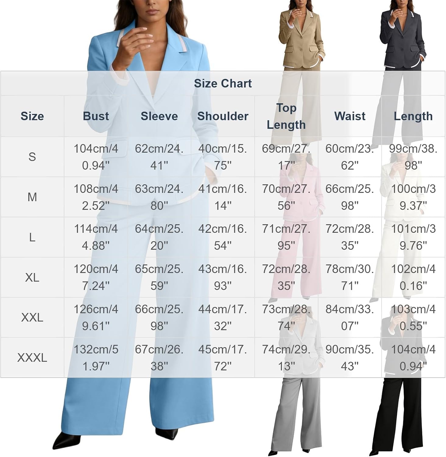 Oplxuo Women 2 Piece Business Blazer Suit Set Lapel Collar Long Sleeve Button Blazer Dress Pants Elegant Office Outfits