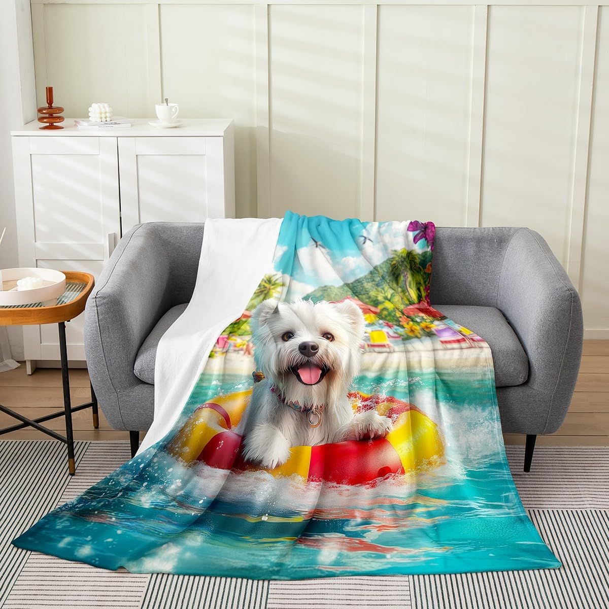Erosebridal Cute Puppy Fleece Throw Blanket Queen Inch Ocean Theme Flannel Blanket Warm for Kids Pet Dog Summer Holiday Vacation Colorful Polka Dots Lightweight Room Decor