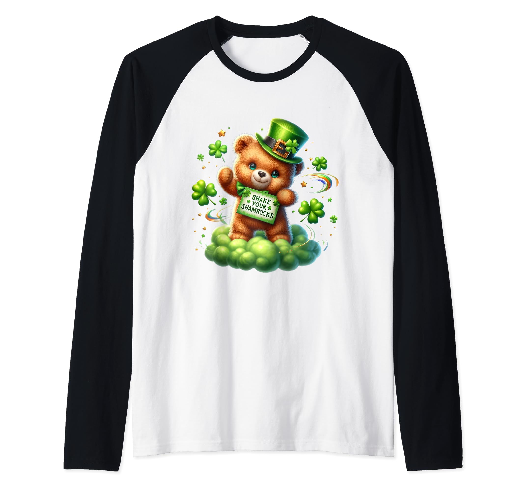 St. Patrick's Day Bear Green Shamrock Teddy ShakeRaglan Baseball Tee