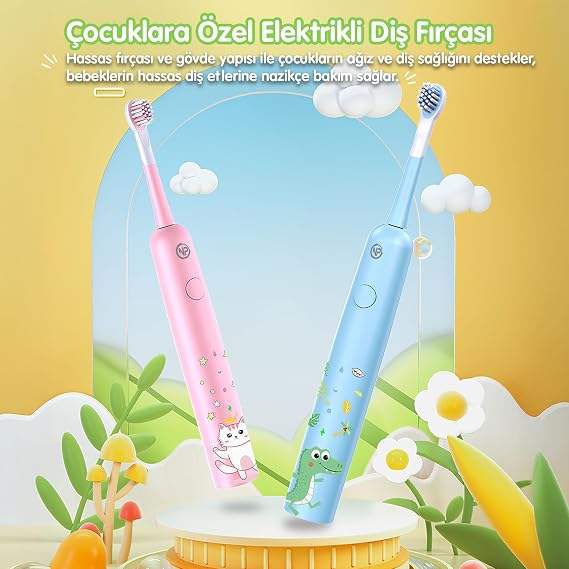 NPO Nicefeel X500 Çocuklar için Dakikada 39600 Titreşim,Şarjlı Sonic Profesyonel Diş Fırçası (Pembe)