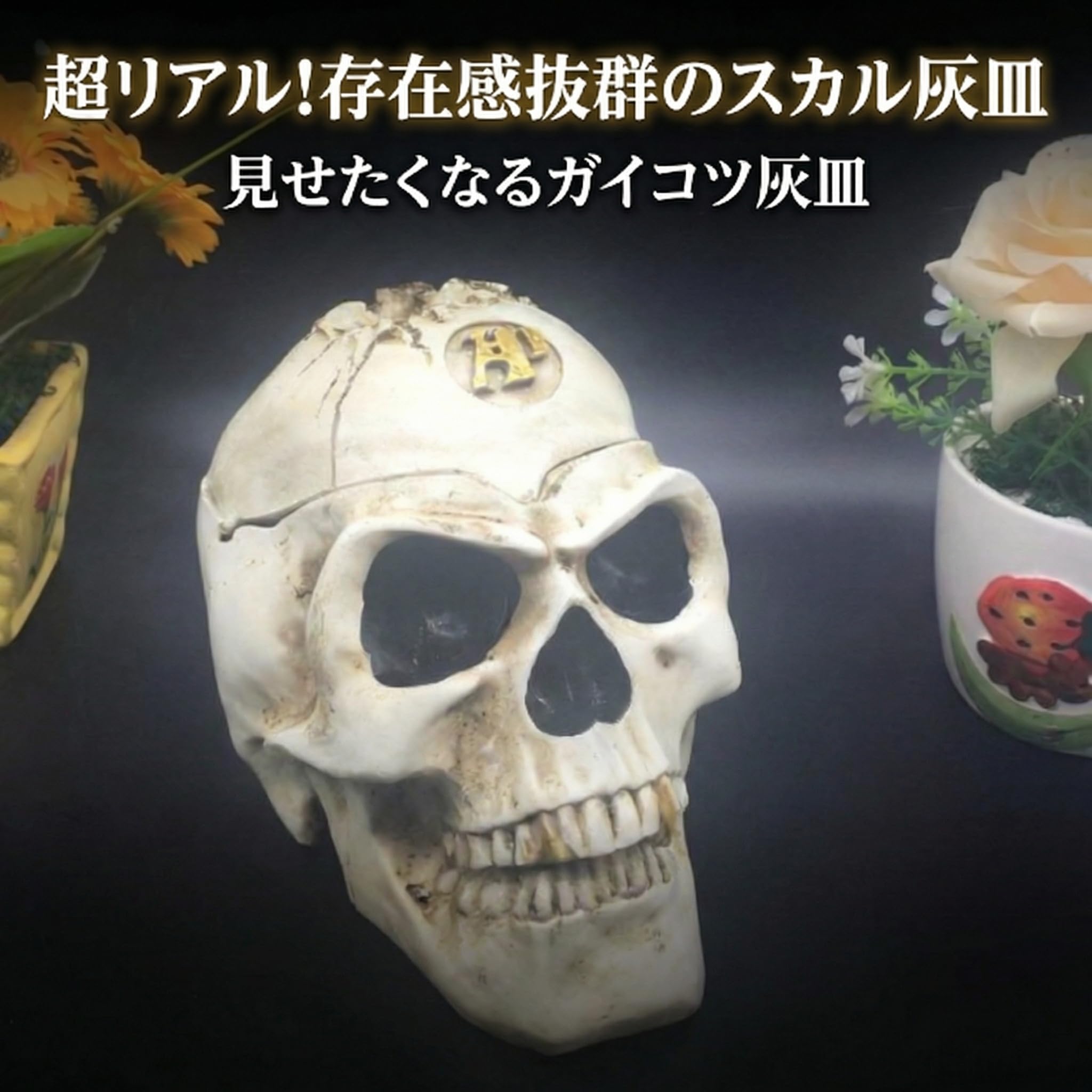 Amazon.co.jp: [Queen-b] ガイコツ ふた付き 灰皿 大容量 リアル