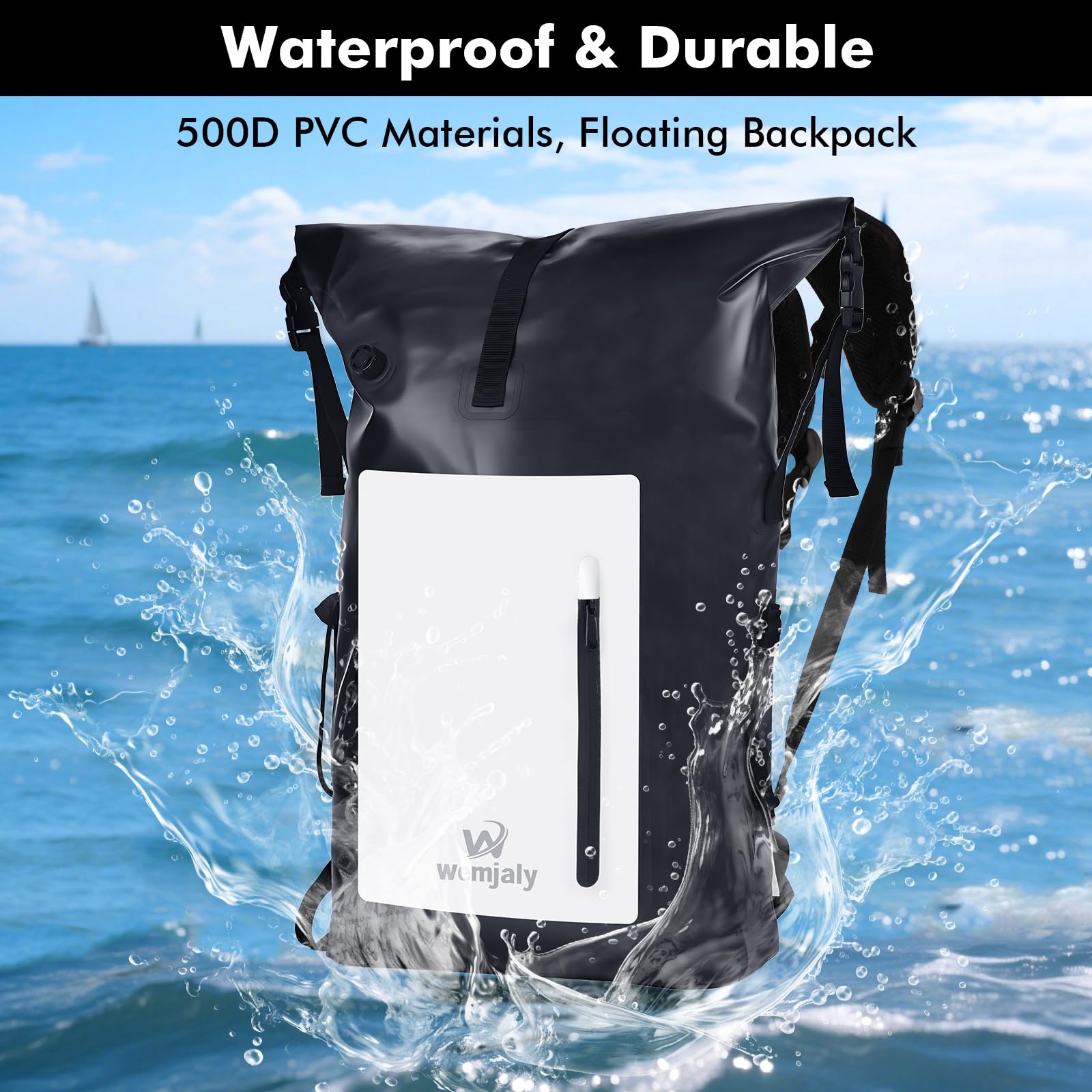 Wasserdichter Rucksack - 30L Rolltop Rucksack mit Laptopfach Reißverschluss Tasche und IPX8 Handyhülle, Dry Bag Rucksack für Kajak, Angeln, Rafting, Radfahren, Täglichen Gebrauch