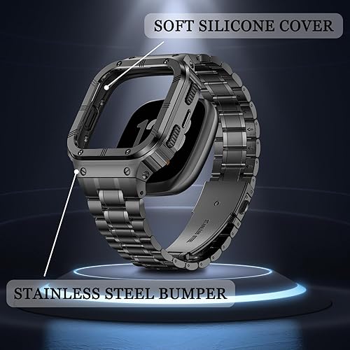 Miniatura 9 de Correa de reloj de acero inoxidable con funda compatible con Fitbit Versa 4Versa 3Versa 2VersaFitbit Versa LiteFitbit Sense 2Sense Bands, pulseras