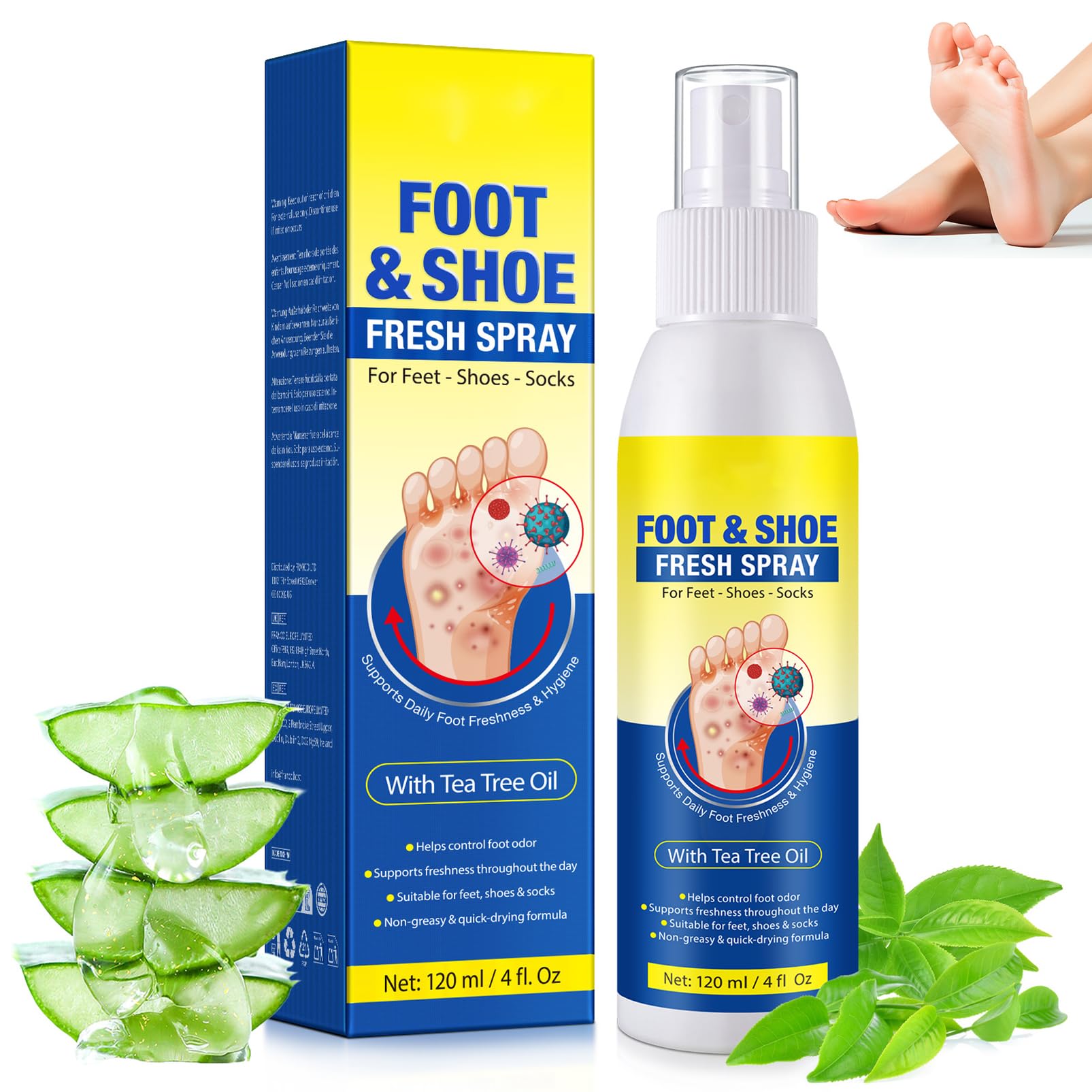 Pielęgnacja stóp S-pray z olejkiem z drzewa herbacianego – 120 ml spray do stóp i paznokci – olejek z drzewa herbacianego – pielęgnacja stóp – spray do pielęgnacji stóp dla kobiet i mężczyzn