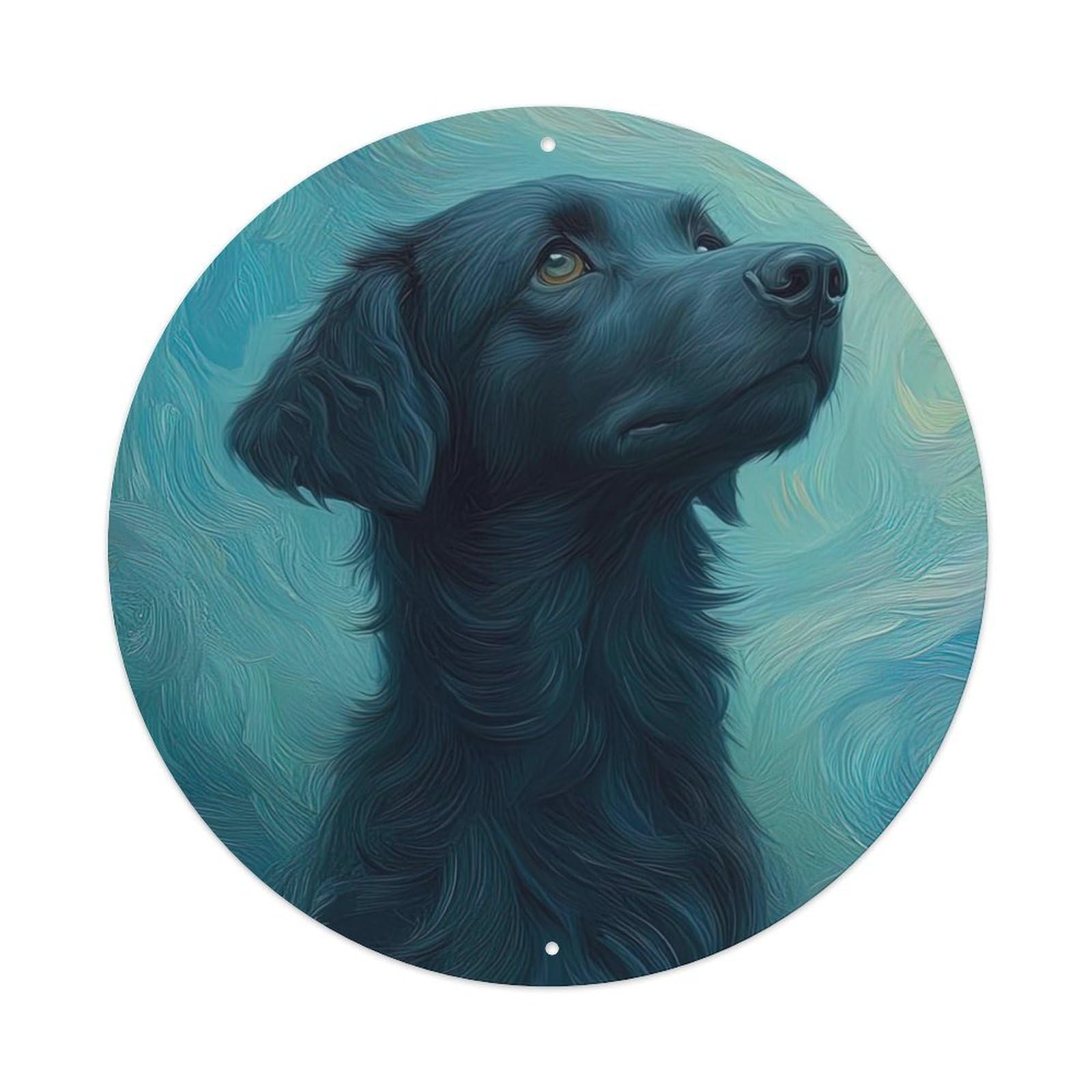 Cwbufd Vintage Style Black Dog Cosmic Swirl Blue Gold Abstract Animal Art Vintage Metal Tin Sign Plaque Wall Decor For Cafe, Club Bar, Office, Garden Metal Poster 8X8inch